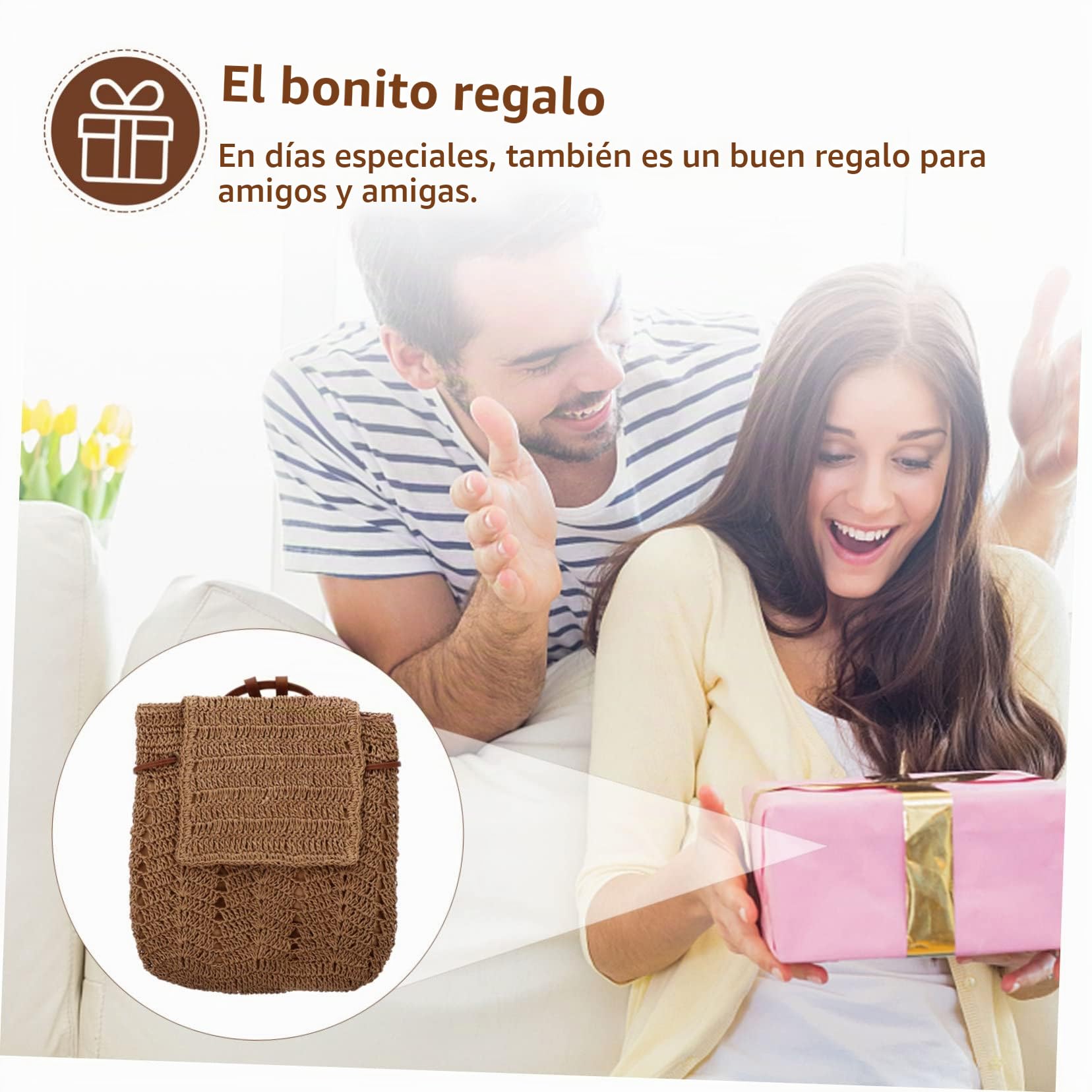 LIFKOME Bolso De Playa Mujer De Paja Tejida Bolsa De Hombro Y Bandolera Con Cordón Seguridad Mochila Rafia Moda Para Uso Diario