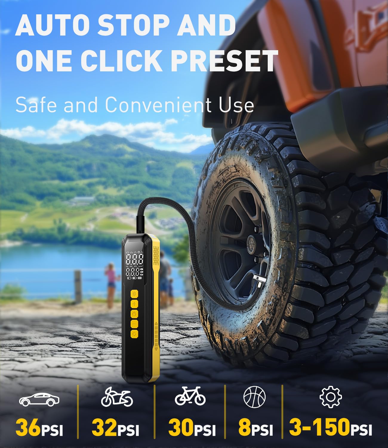 Tire Inflator Portable Air Compressor 150 PSI Faster Cordless Air Pump for Car Tires Electric Bike Tire Pump — view 5