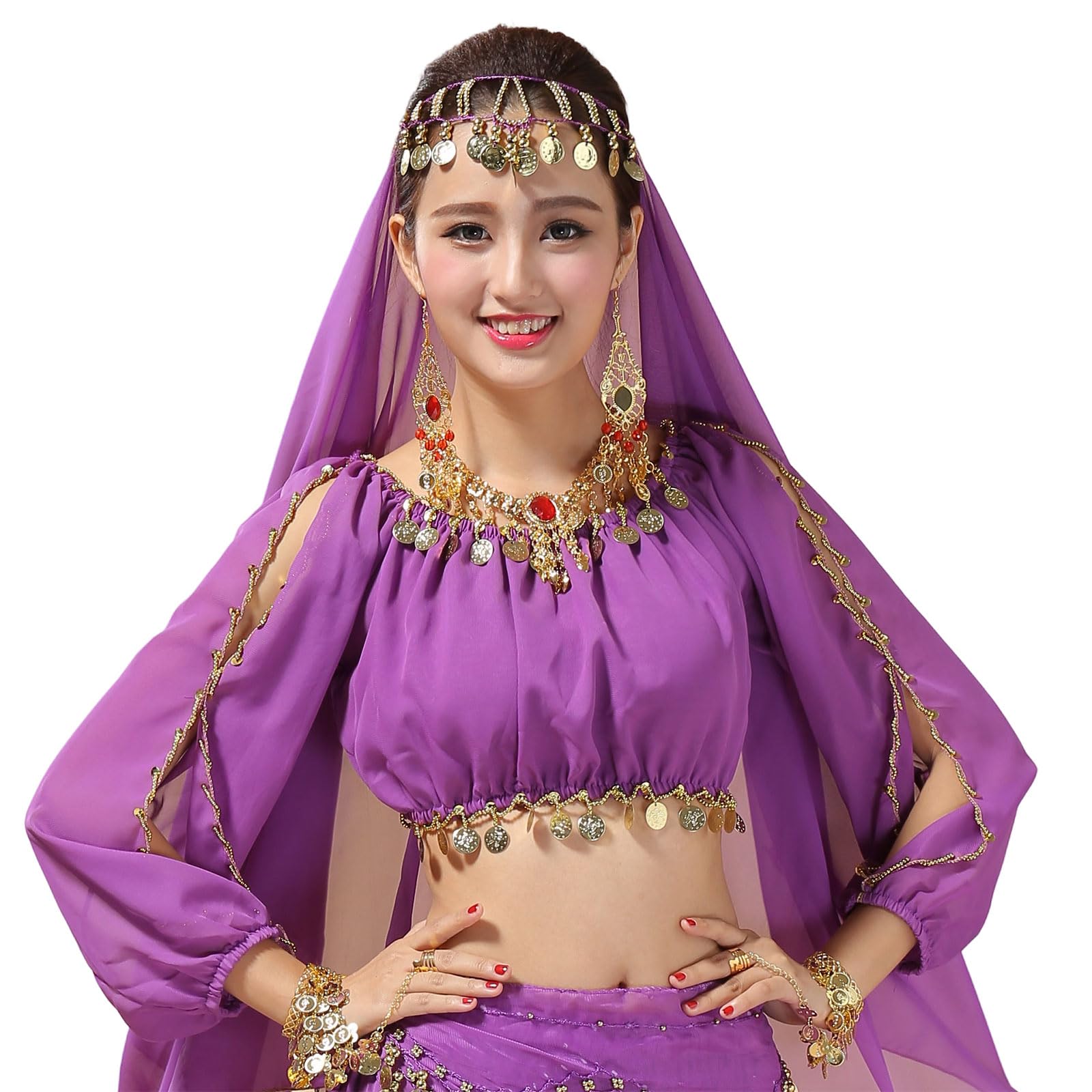 Avejjbaey Belly Dance Costume Dancer Coin Tops Bellys Dancing Crop Top Halloween Performances Costumes Bellys Dances Outfit Dance Tops