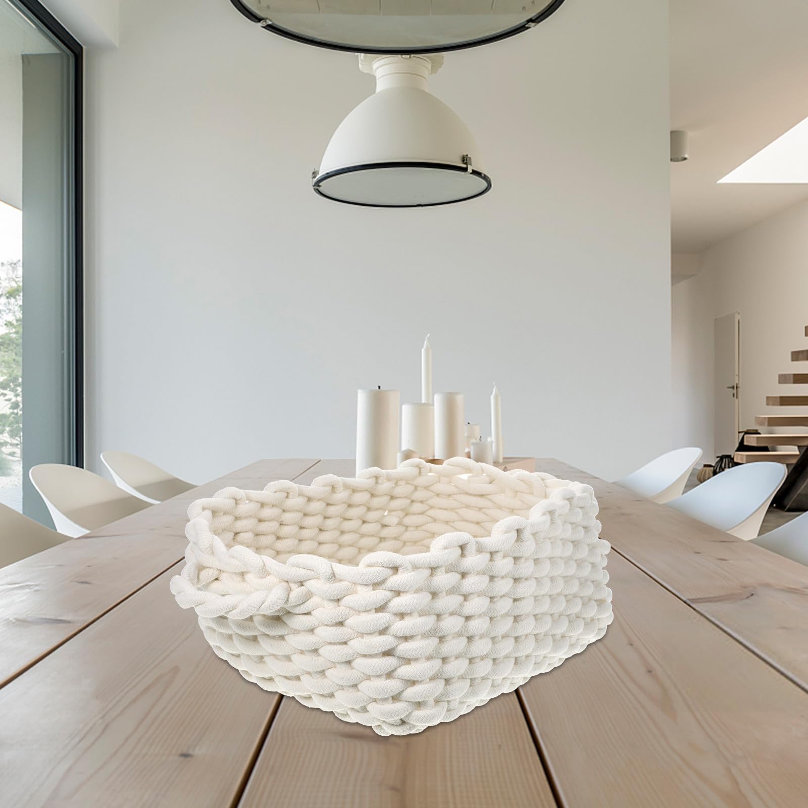 Kichvoe Cesta de Cuerda de Algodón Beige Tapa y Textura Tejida Delicada para Almacenamiento Versátil Hogar y Oficina