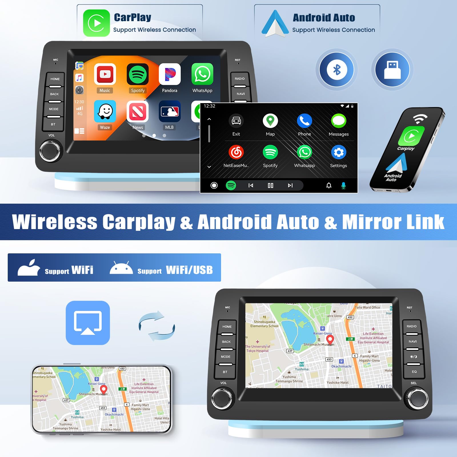 Autoradio per Fiat Panda 169, GOHHDL 2G+64G Radio per Fiat Panda 2002-2012 con Wireless Carplay Android Auto, 7 Pollici Autoradio Bluetooth Stereo Android con GPS WiFi GPS SWC FM RDS EQ Telecamera+Mic