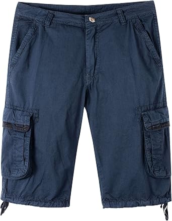 Mens Lightweight Cargo Shorts Summer Casual Elastic Loose Fit Work Shorts Multi-Pocket Cotton Bermuda Shorts