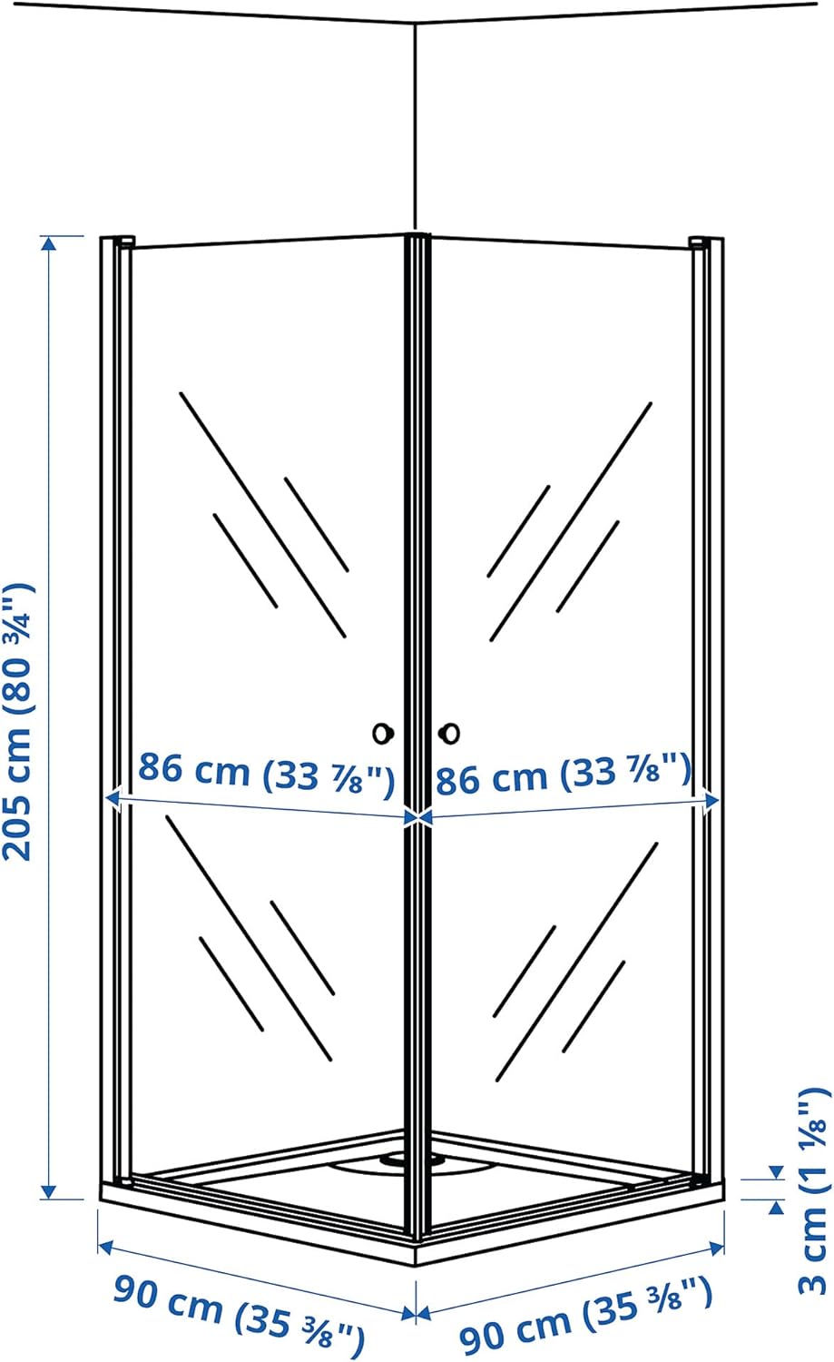 FOTINGEN/OPPEJEN Shower Enclosure with 2 Doors/Tray, 90x90x205 cm