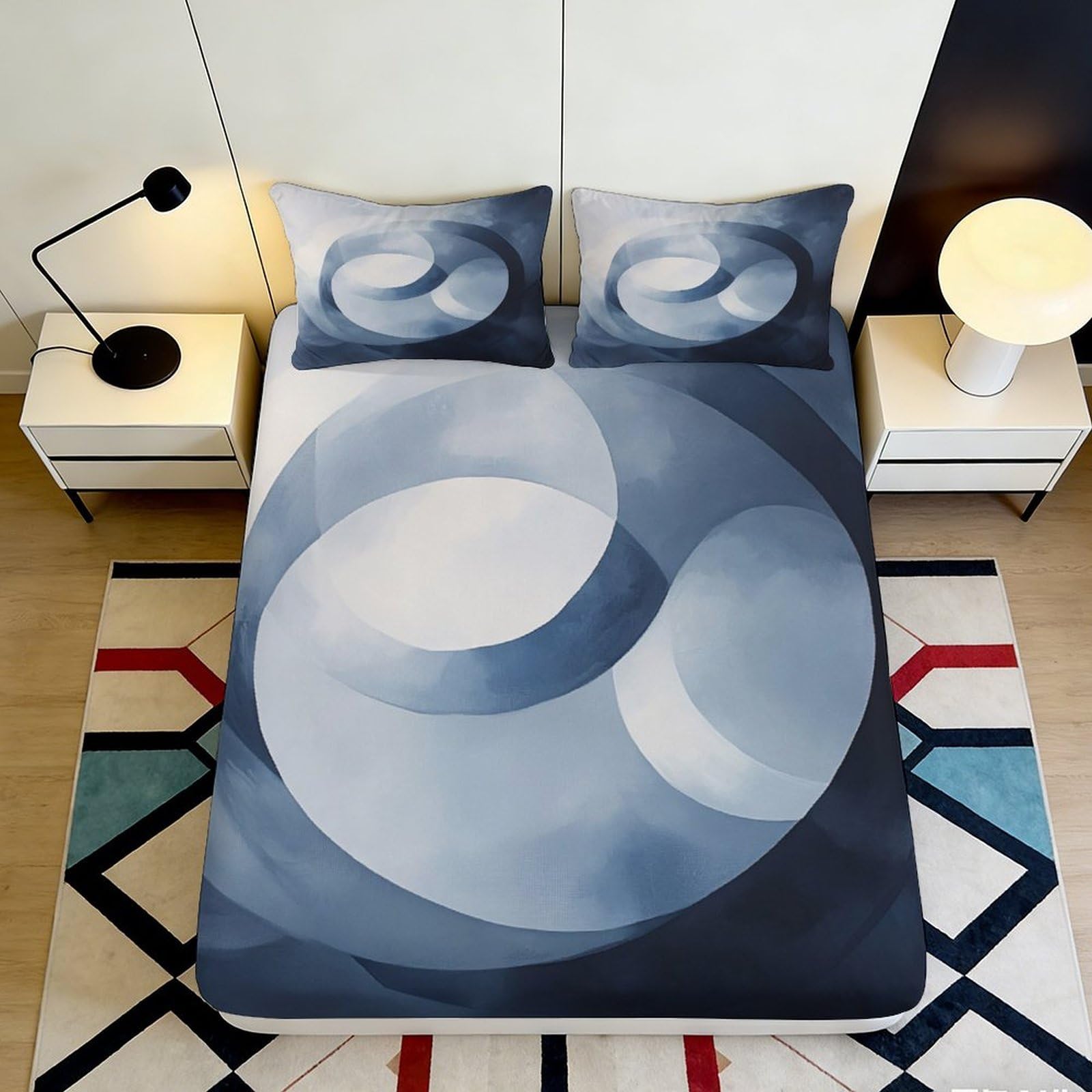 Jqzkxnhpbr Style-10 3D Printed Abstract Blue Swirl Fitted Sheet Microfiber Soft Breathable Geometric Circle Mattress Cover For Bedroom Home Dorm 90X200x25cm