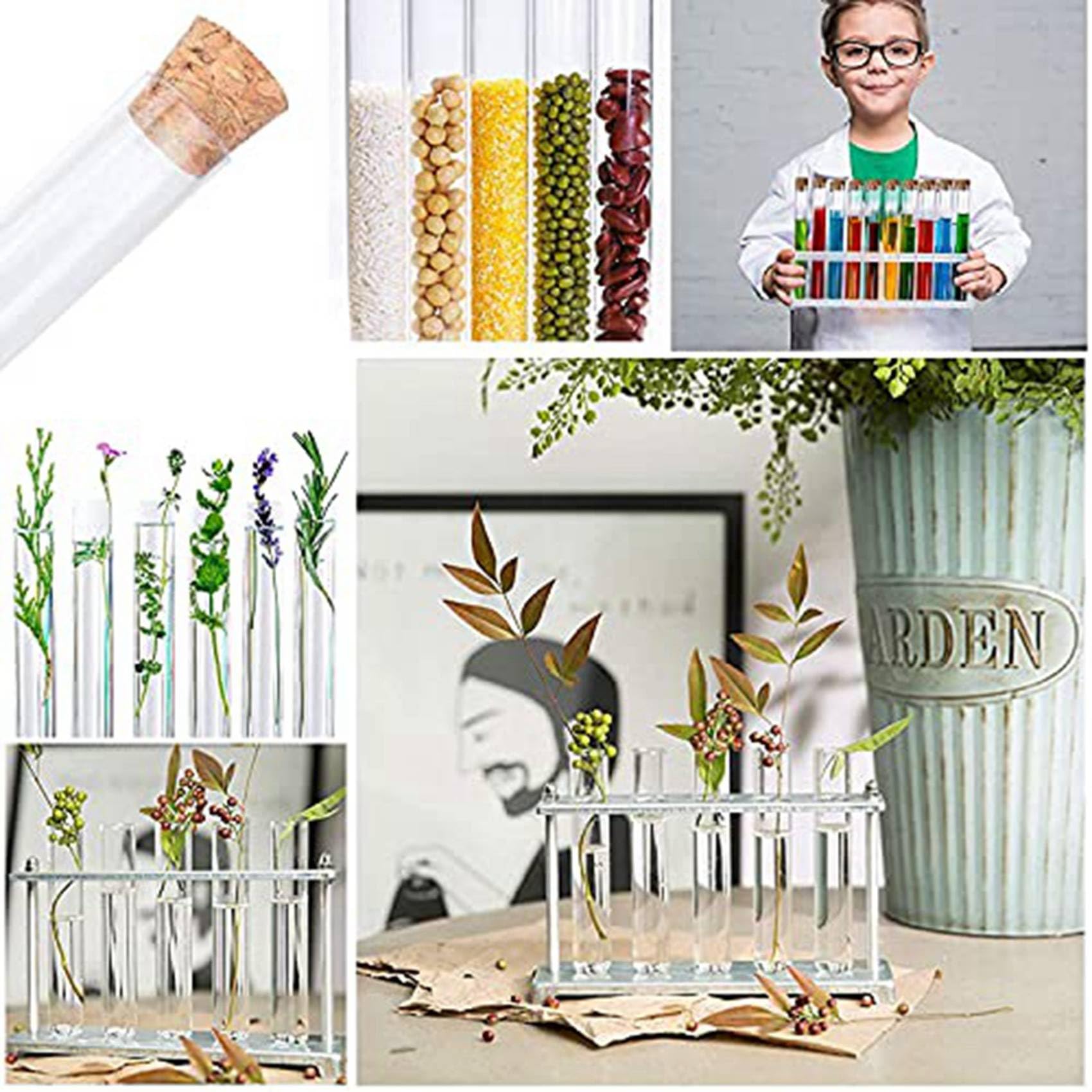 Paquete de 160 Tubos de Ensayo de Plástico con Corcho, Tubos de Ensayo de 20 Ml para Flores, para Manualidades, Dulces, Líquidos, Flores, 150 X 16 Mm