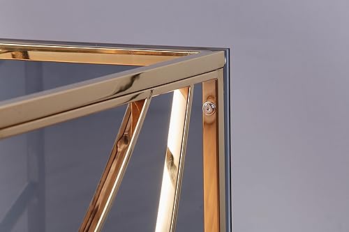 Miniatura 3 de Mesa auxiliar cuadrada de 18.5 pulgadas, mesa auxiliar moderna de vidrio dorado con parte superior de vidrio templado transparente y marco de acero