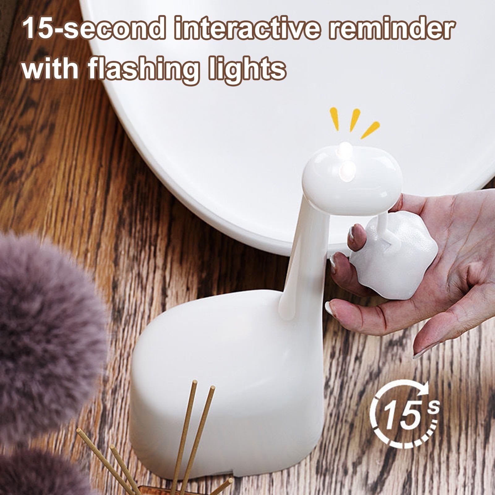 Dispenser automatico di sapone touchless, design carino giraffa con funzione timer, IPX5 impermeabile ricaricabile, pompa per lavaggio a mano per bagno e cucina, bianco