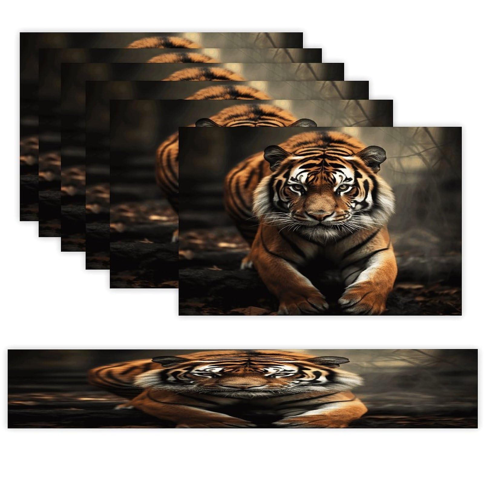 Wild Animals Tiger Table Runner and Placemats of 6 Washable Heat Resistant Place Mats with Table Runner Vintage Holiday Table Mat Set for Holiday Party Kitchen Dining Deco