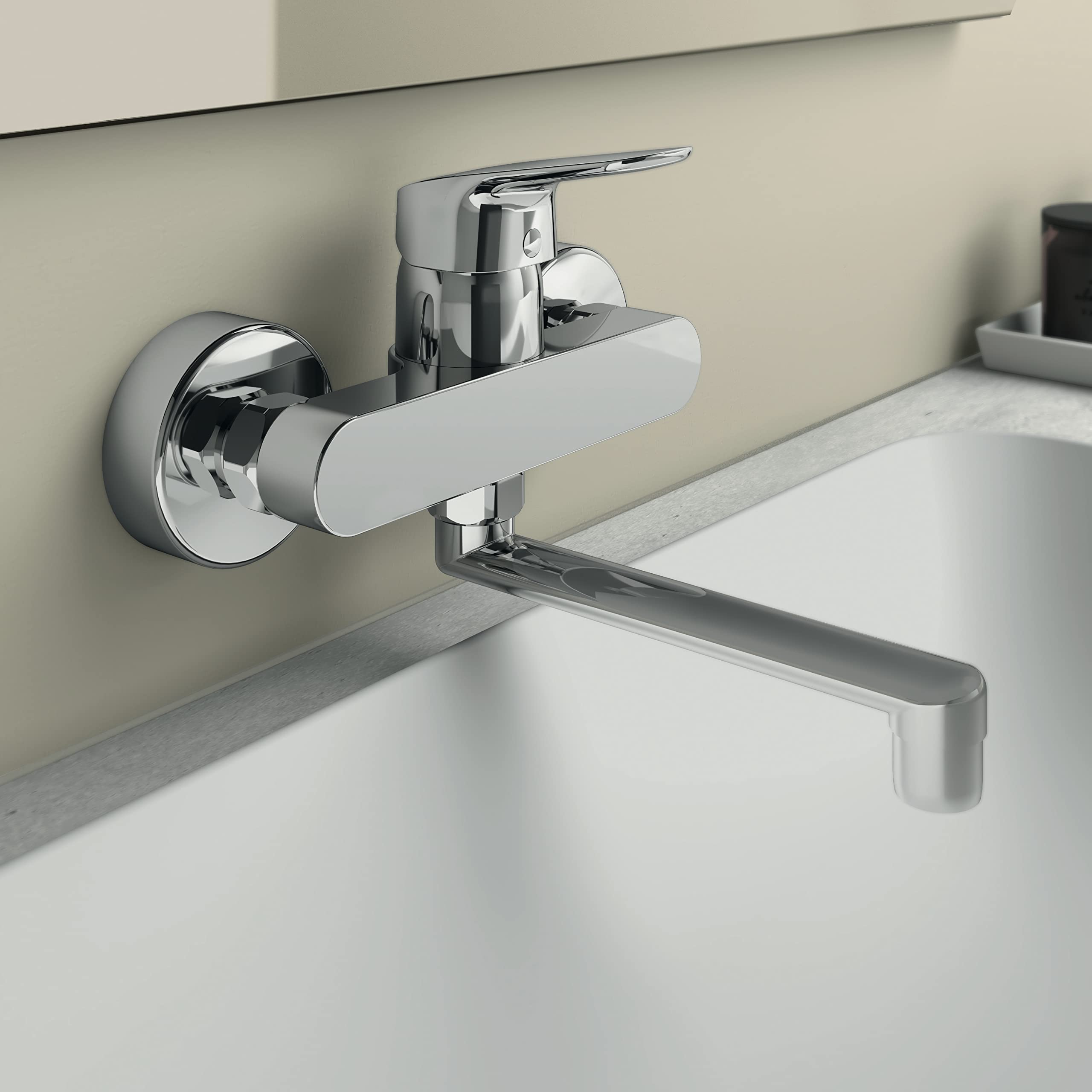 Ideal Standard Ceraflex Waschtischarmatur, Ausladung 160 mm, wassersparender Wasserhahn Badezimmer, besonders langlebig, schwenkbarer Auslauf – Chrom (219 x 160 mm)