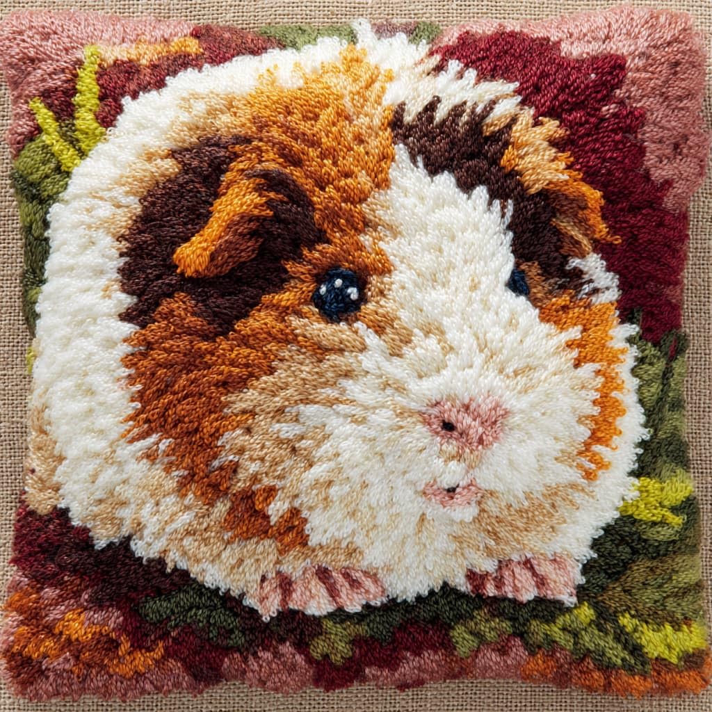 Taxpy Latch Hook Kits, Animal Guinea Pig Pillow Pre-Printed Patterns Pillowcase Needlework Crochet Yarns Latch Hooking Cushion for Sofa Decor 17x17inch
