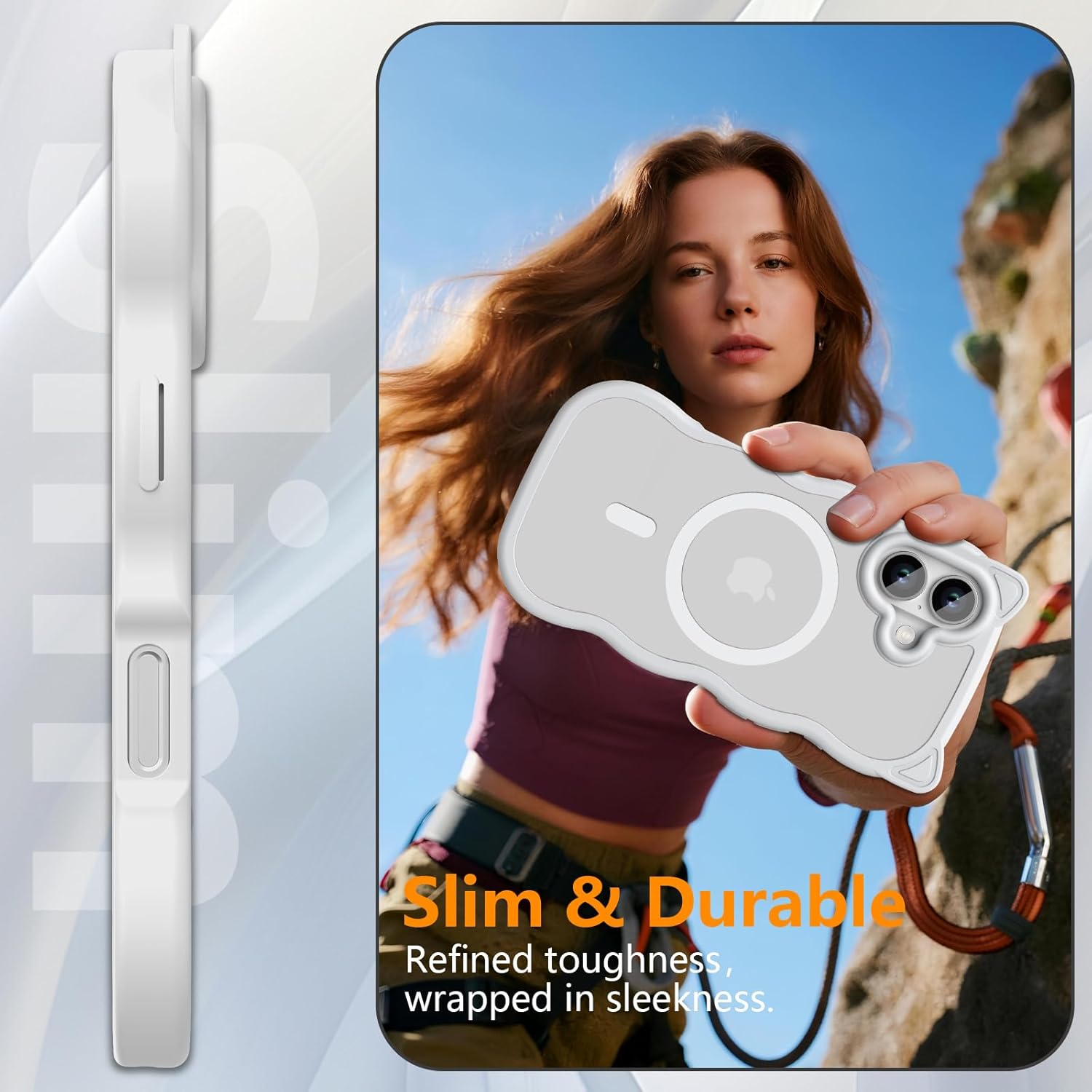 3 in 1 Magnetic for iPhone 17 Case for Women Girls,1X Screen Protector+1X Camera Lens Protector,Compatible with MagSafe,Translucent Matte,Cute Cat-Ear Wavy Phone Case,6.3",Milky White
