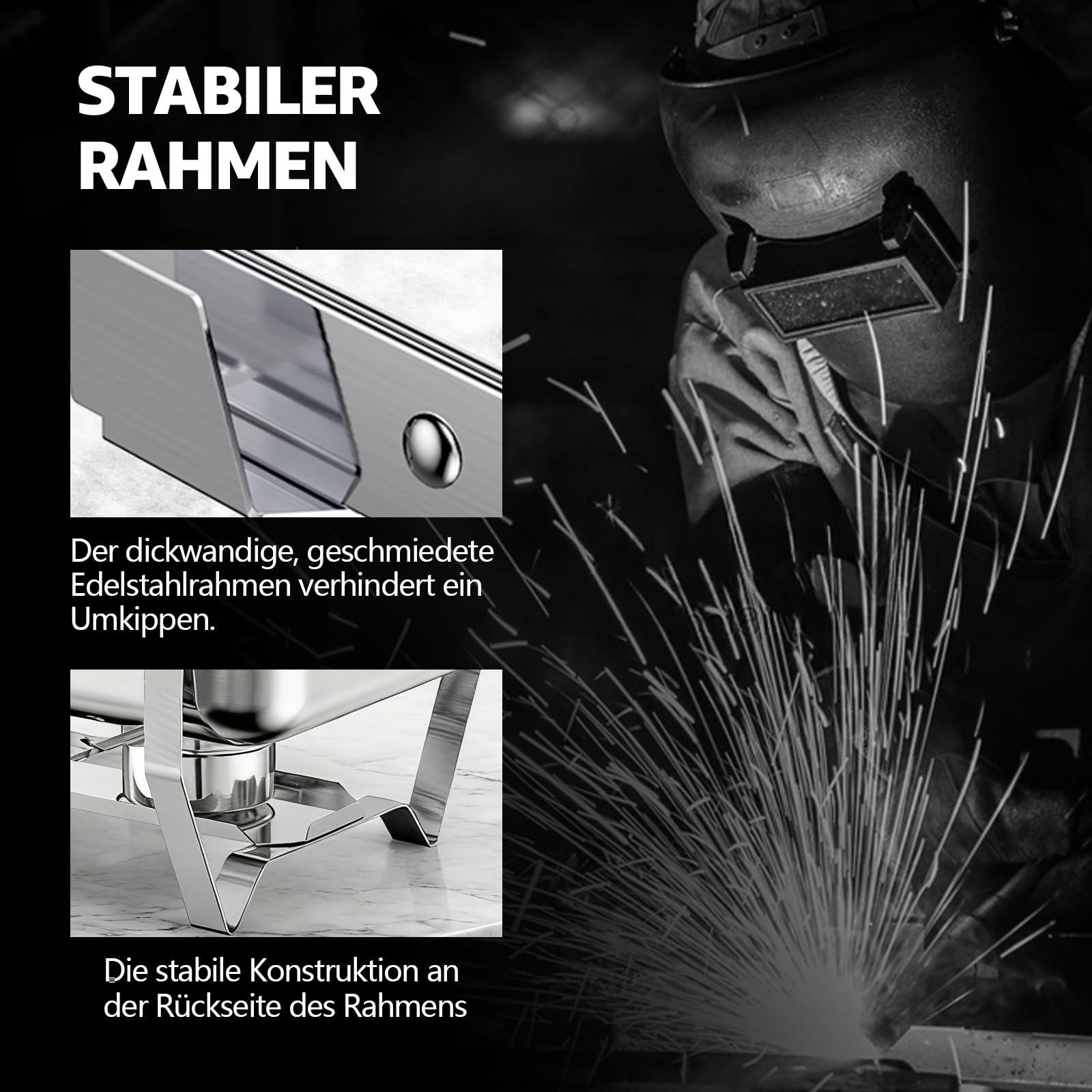 Chafing Dish Speisenwärmer 9L Edelstahl Buffetwärmer Warmhaltebehälter mit Deckel Lebensmittelpfannen und Brennstoffhaltern für Catering, Buffet und Party (4 Sets)