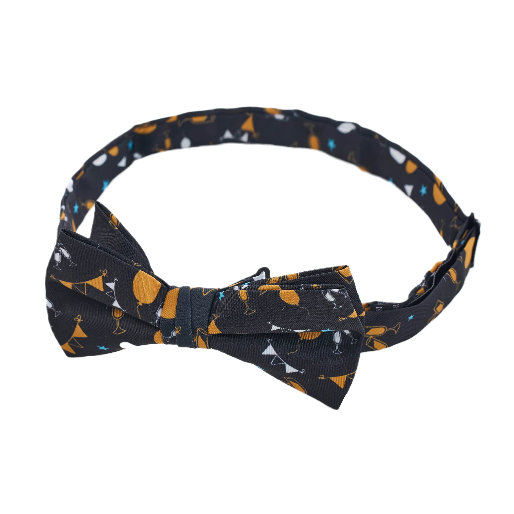 Jacob Alexander Men's Balloons Star Champagne Toast Decor Celebration Congratulations Pre-Tied Banded Bow Tie - Black