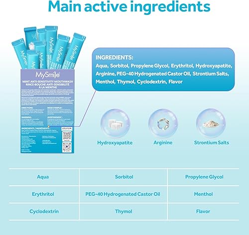 Miniatura 7 de MySmile Enjuague bucal para dientes sensibles, lavado bucal nano hidroxiapatita, tamaño de viaje, sin flúor, sin alcohol, remineralizante para