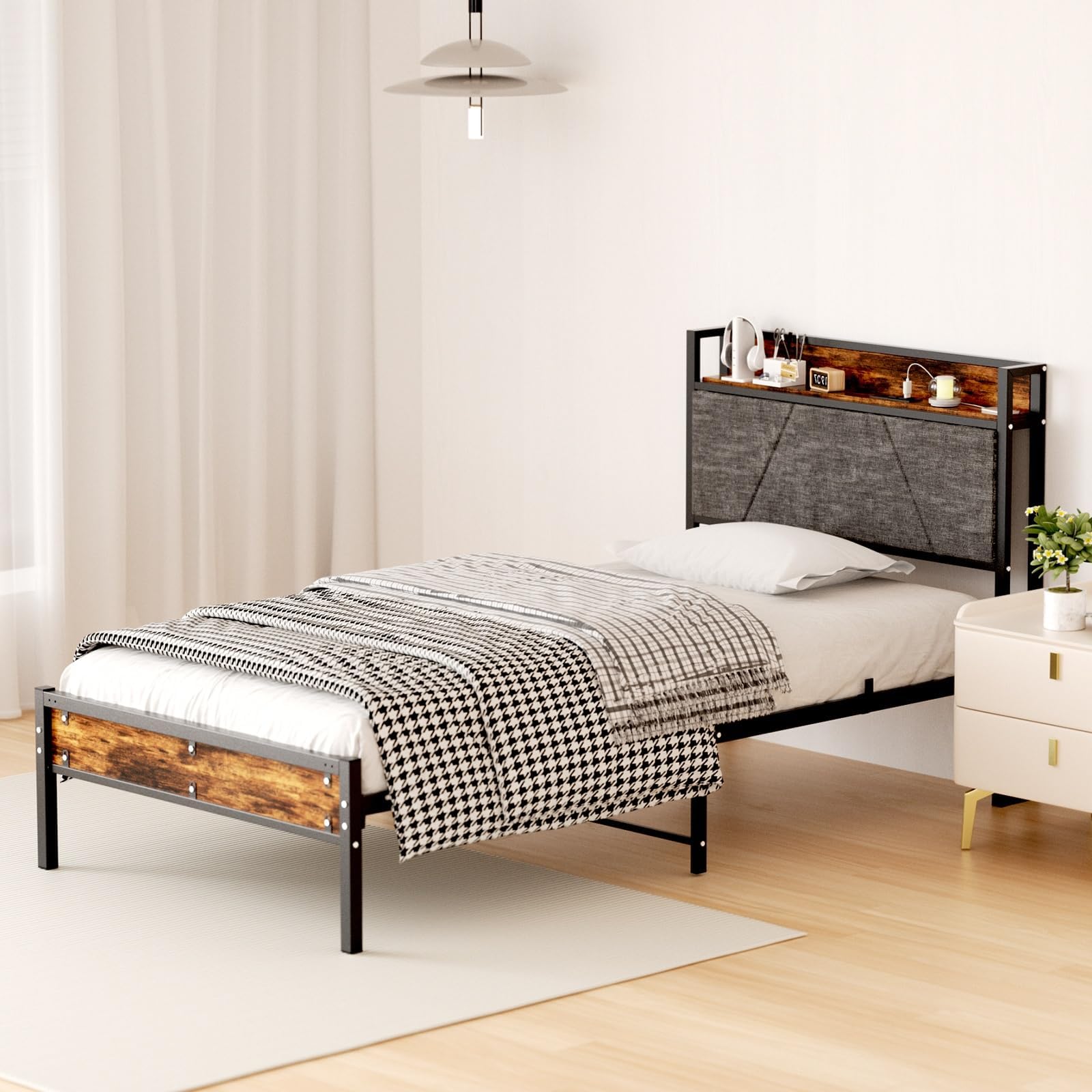 FABATO Base Cama Individual - Cabecera Acolchada con 2 cajones ...