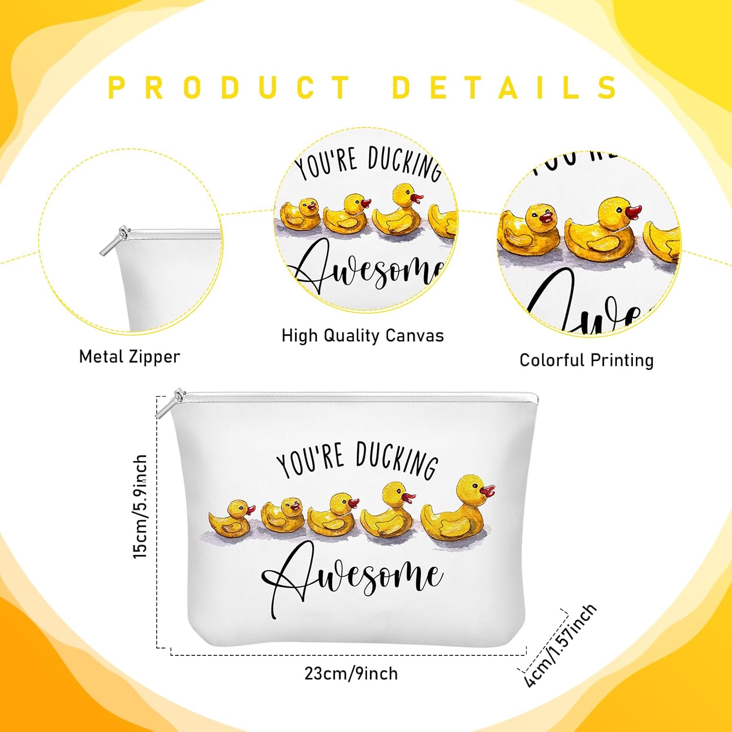 Tioncy Duck Theme Inspirational Gift Set Duck Lovers Thank You Gifts Glass Coffee Tumbler with Lid and Straw Canvas Makeup Bag for Staff Teacher Employee Gifts(3 Pcs,Simple) - Image 4