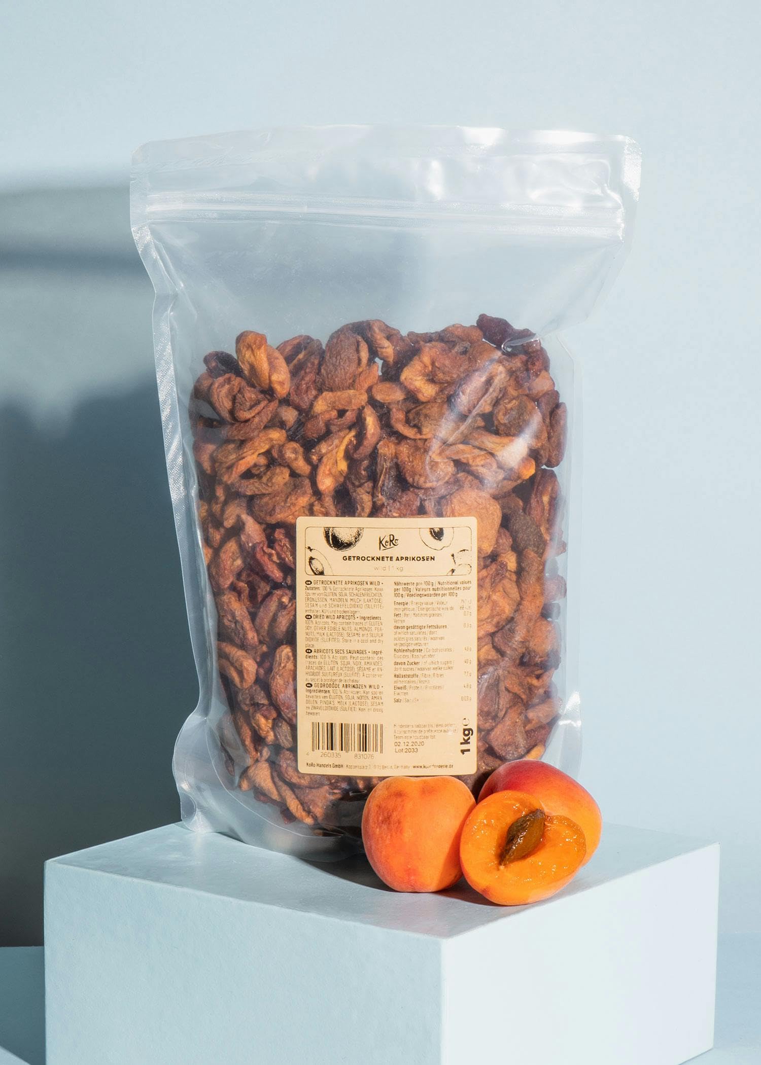 KoRo - Albicocche selvatiche essiccate 1 kg - Frutta secca naturale senza zucchero aggiunto e non solforata