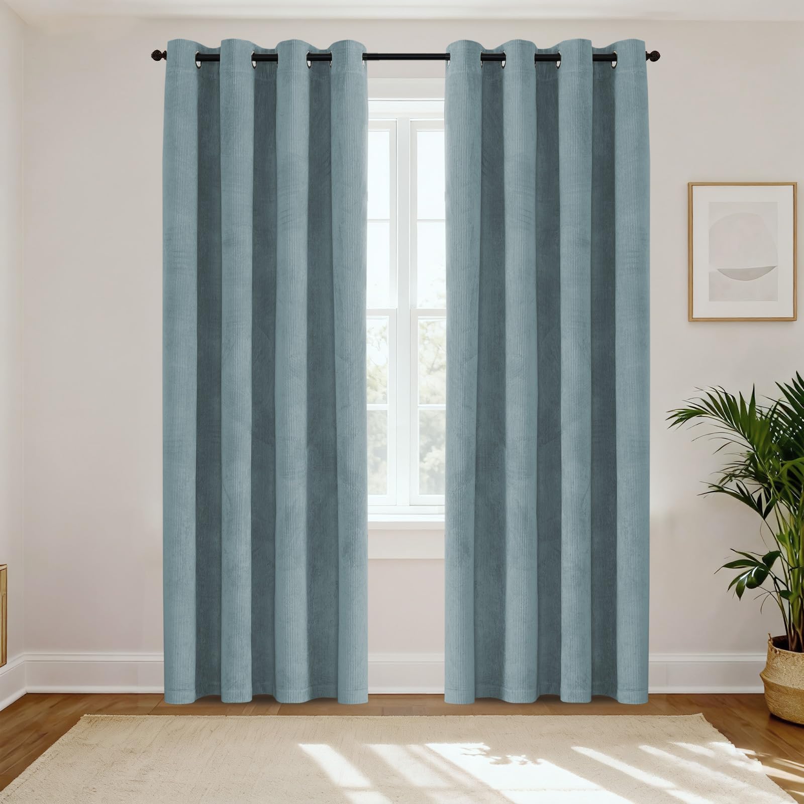 H.Versailtex 100% Blackout Curtains for Bedroom - Thermal Eyelet Curtains Window Treatments Super Soft Ring Top Living Room Curtain & Drapes W66x L90 Inch, 2 Panels, Stoneblue