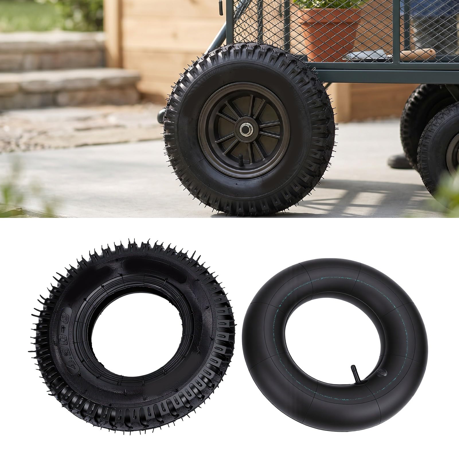 Luocute 4.00-8 Set Pneumatico e Camera d'Aria con Stelo Valvola Dritto TR13 | Pneumatici e ruote per carichi pesanti per trattori, spazzaneve, tosaerba, carrelli manuali, carriole, macchine da giardino