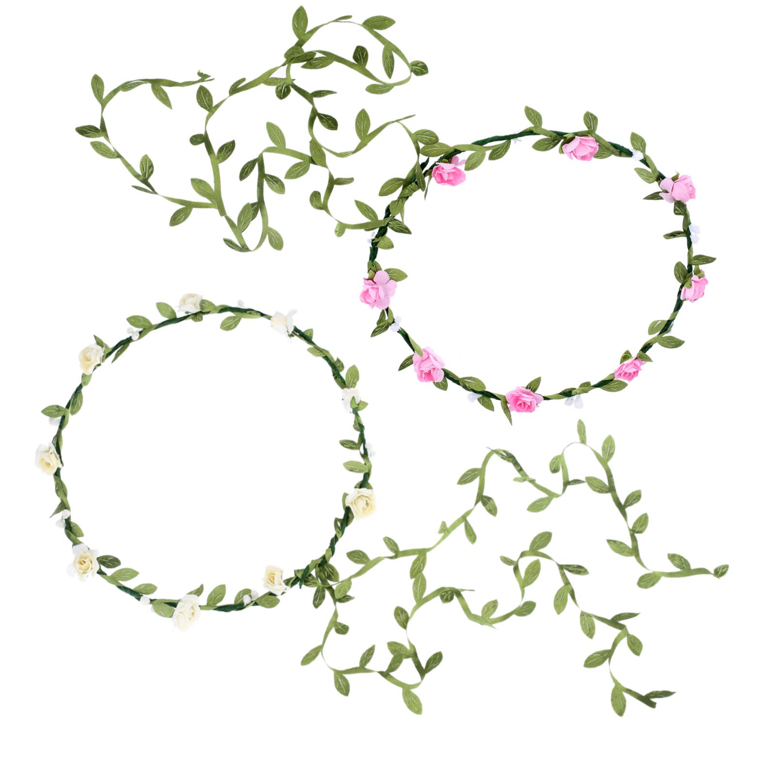 AWAYTR 2Pcs Fashion for Bohemian Style Wedding Bride Bridal Headdress Floral Flower Garland Headwear Headbands (Cream white+pink)