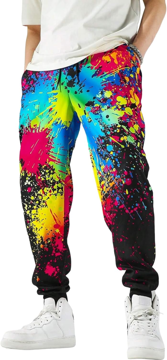 ZAFULメンズスウェットパンツ テーパードジム ランニング ワークアウトパンツ カートゥーン フェイスプリント アスレチック ドロ
