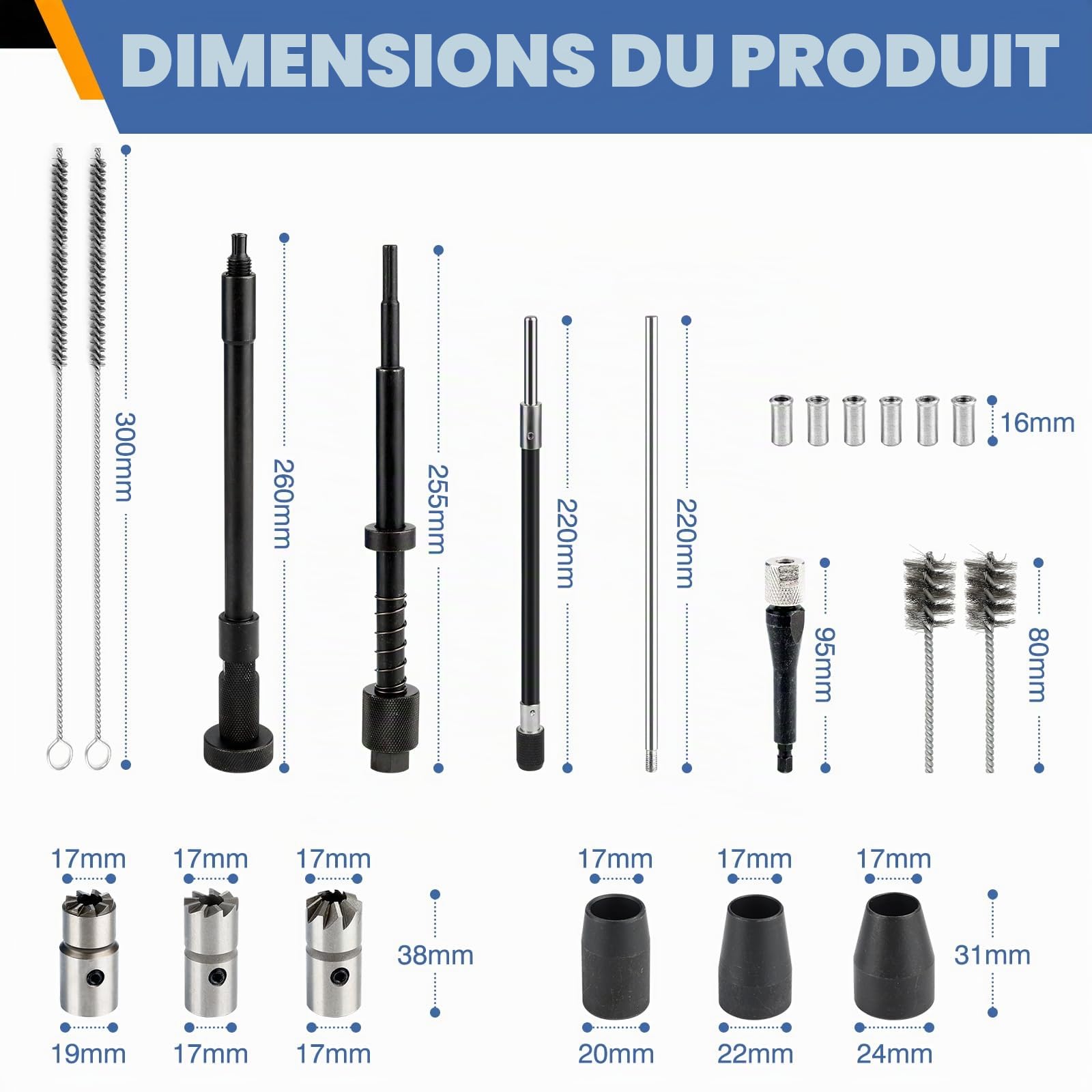 Kit de fraisage de sièges d'injecteurs (21 pièces), Jeu de Fraises