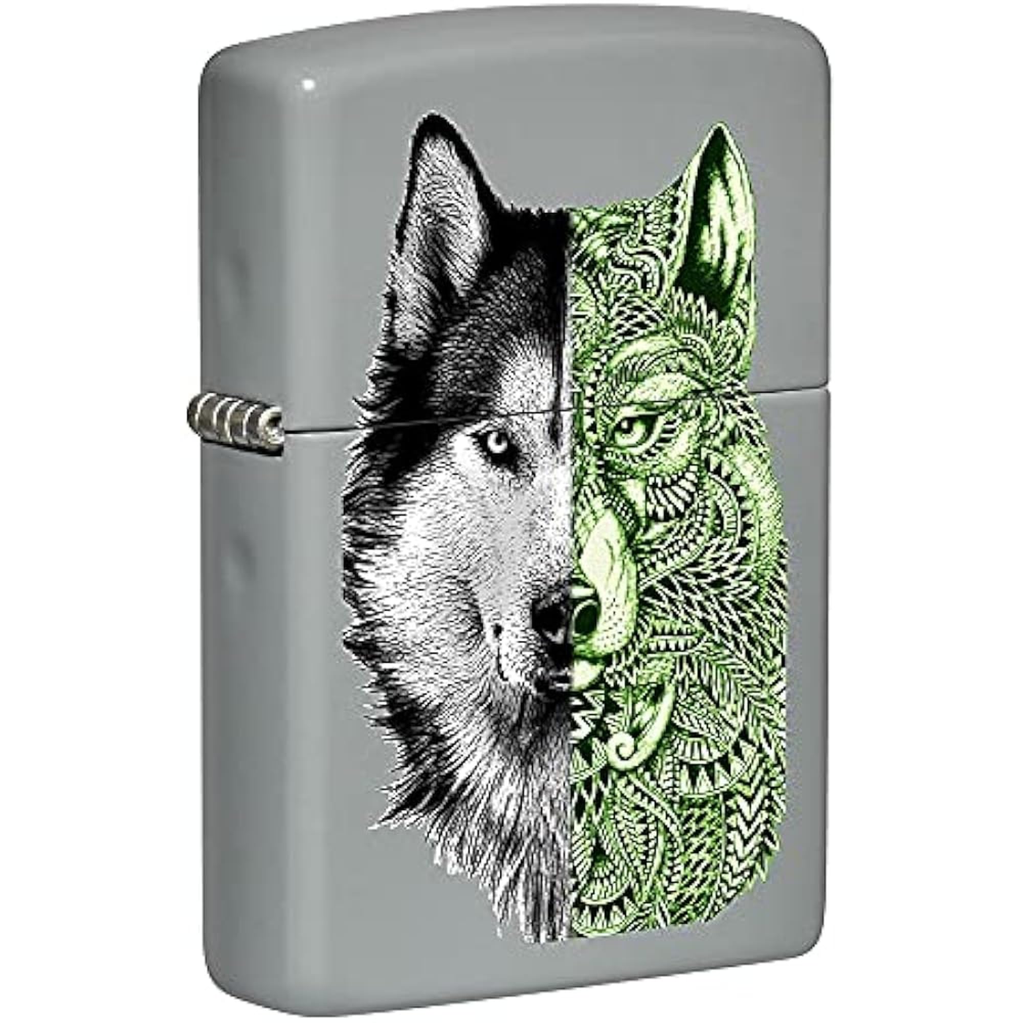 Zippo Briquet Tempête - Modèle Tattoo Wolf avec Color Image - Finition Grise Mate - Rechargeable - Réutilisable - Design Coupe-Vent - Coffret Cadeau - Fabriqué aux États-Unis