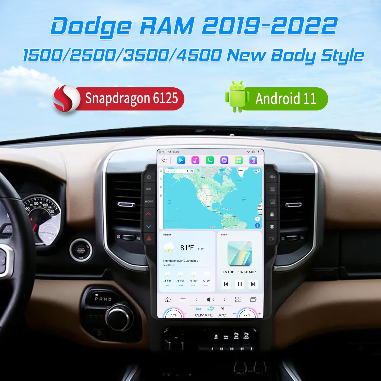 Cidava 13 Inch Car Radio for Dodge RAM 2019-2022 1500/2500/3500/4500 New Body Style, Car Stereo Head Unit Replacement with Wireless CarPlay/Android Auto, Fast Boot, Upgraded DSP & EQ, 4G LTE, 8+128GB