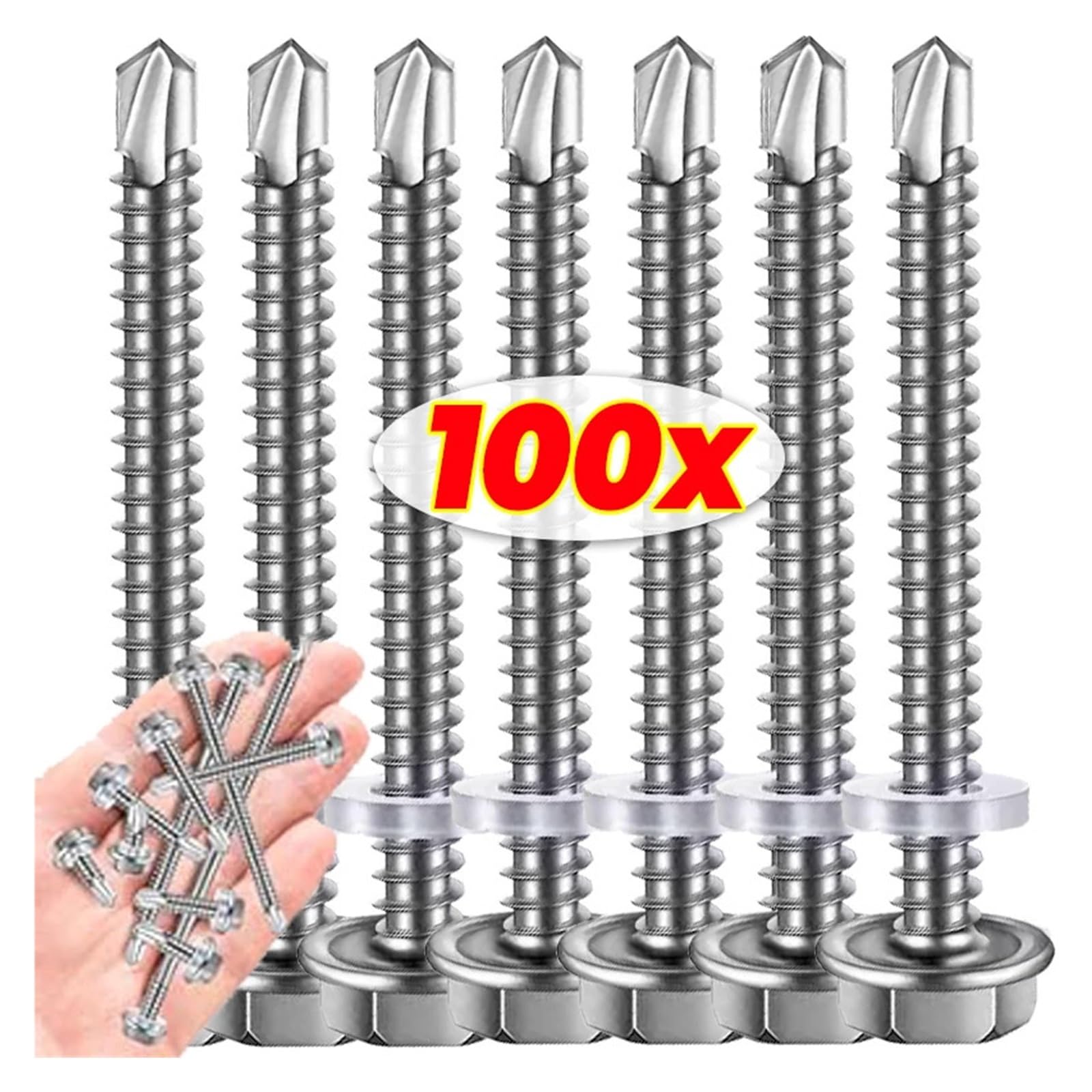 Viti Autofilettanti 20/100pcs Viti con rondella in acciaio inossidabile a testa esagonale autofilettanti Kit di elementi fissaggio Hardware autoperforanti rapidi(100PCS,M4.8x25)