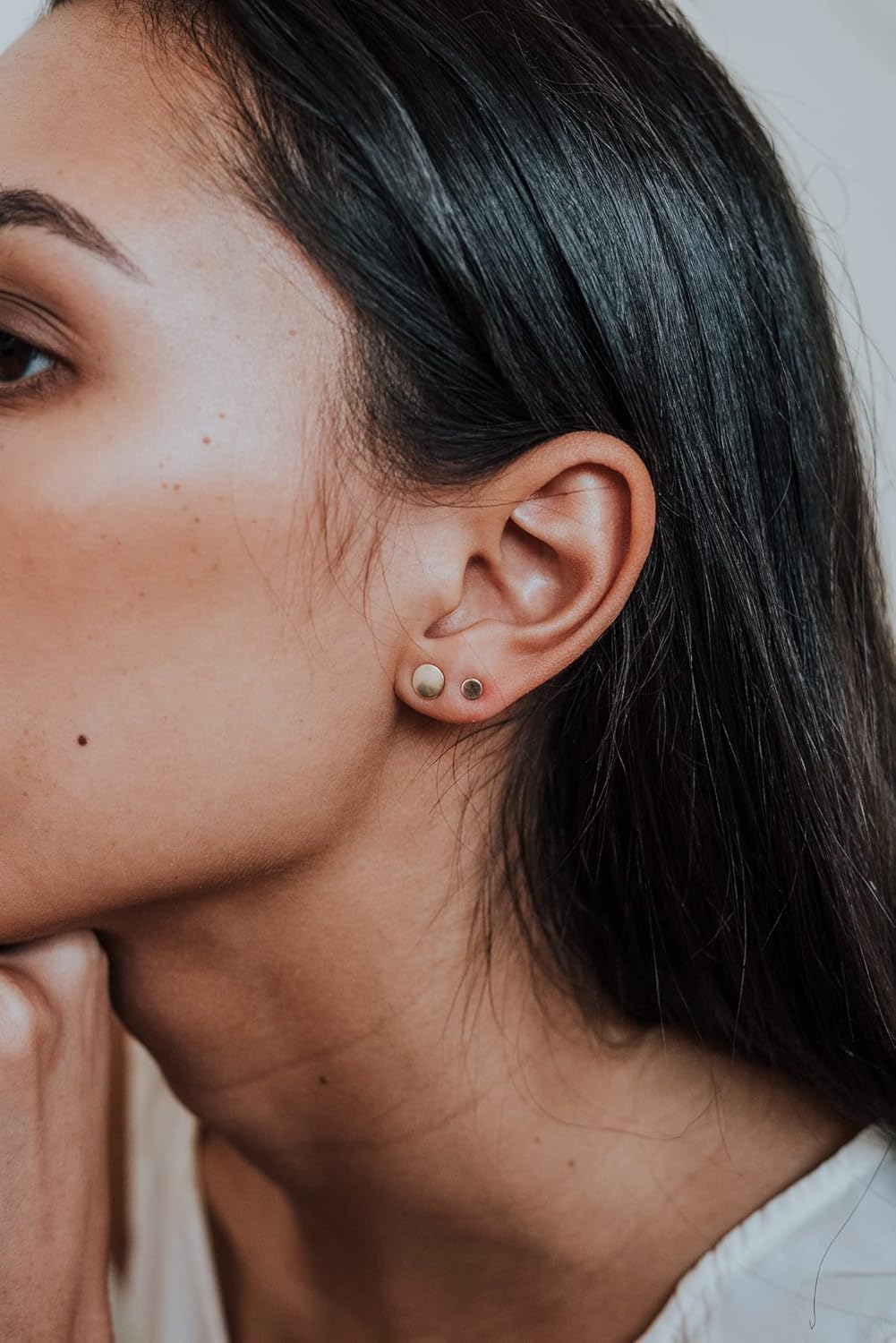 Unisex 6 Pairs Dot Stud Earrings, Surgical Steel Gold Plated Black Tiny Flat Disc Stud Earrings for Women Men - Image 5