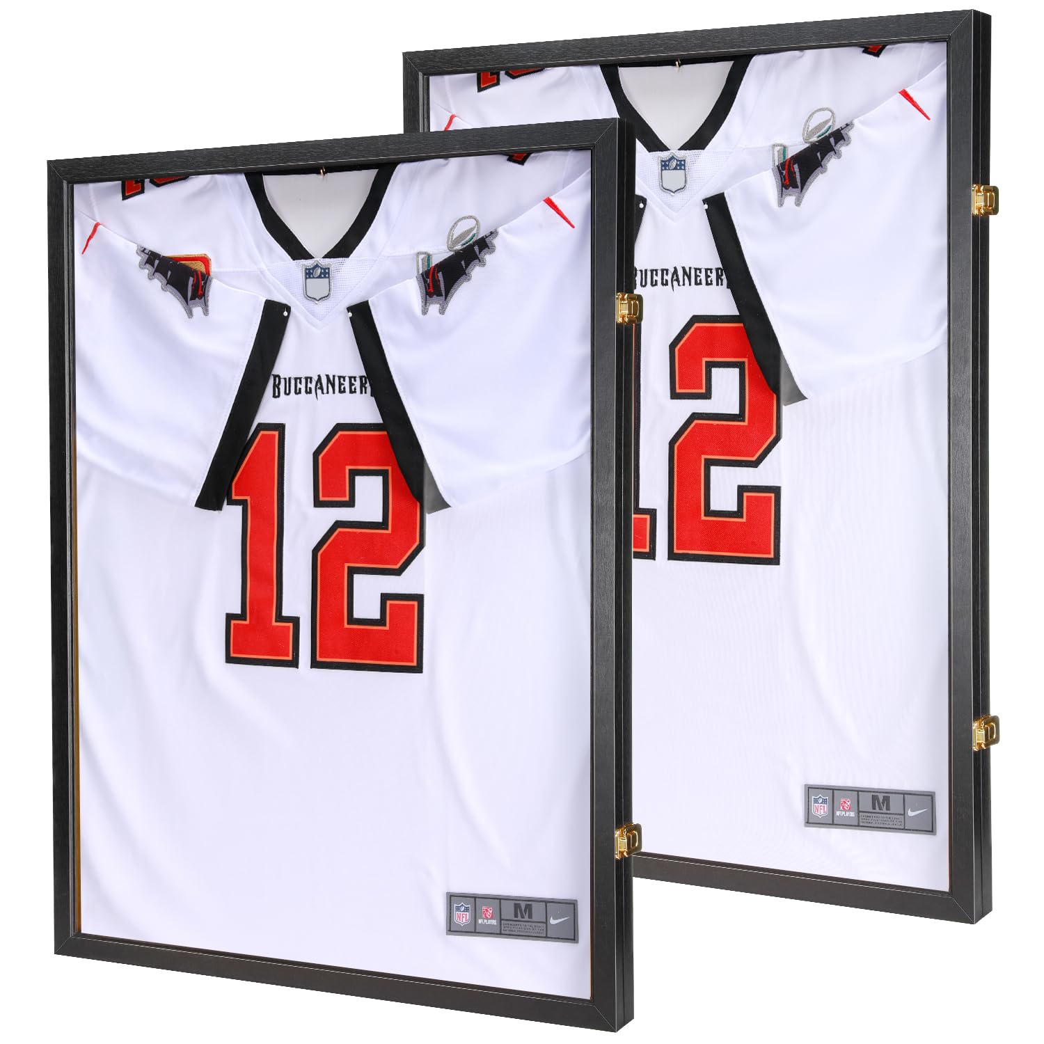 GUTAG Jersey Wooden Frame Display Case -Shadow Box with 98% UV Protection Acrylic and Hanger for Baseball Basketball Football Hockey Sport Shirt and Uniform (Black, 2 Packs)