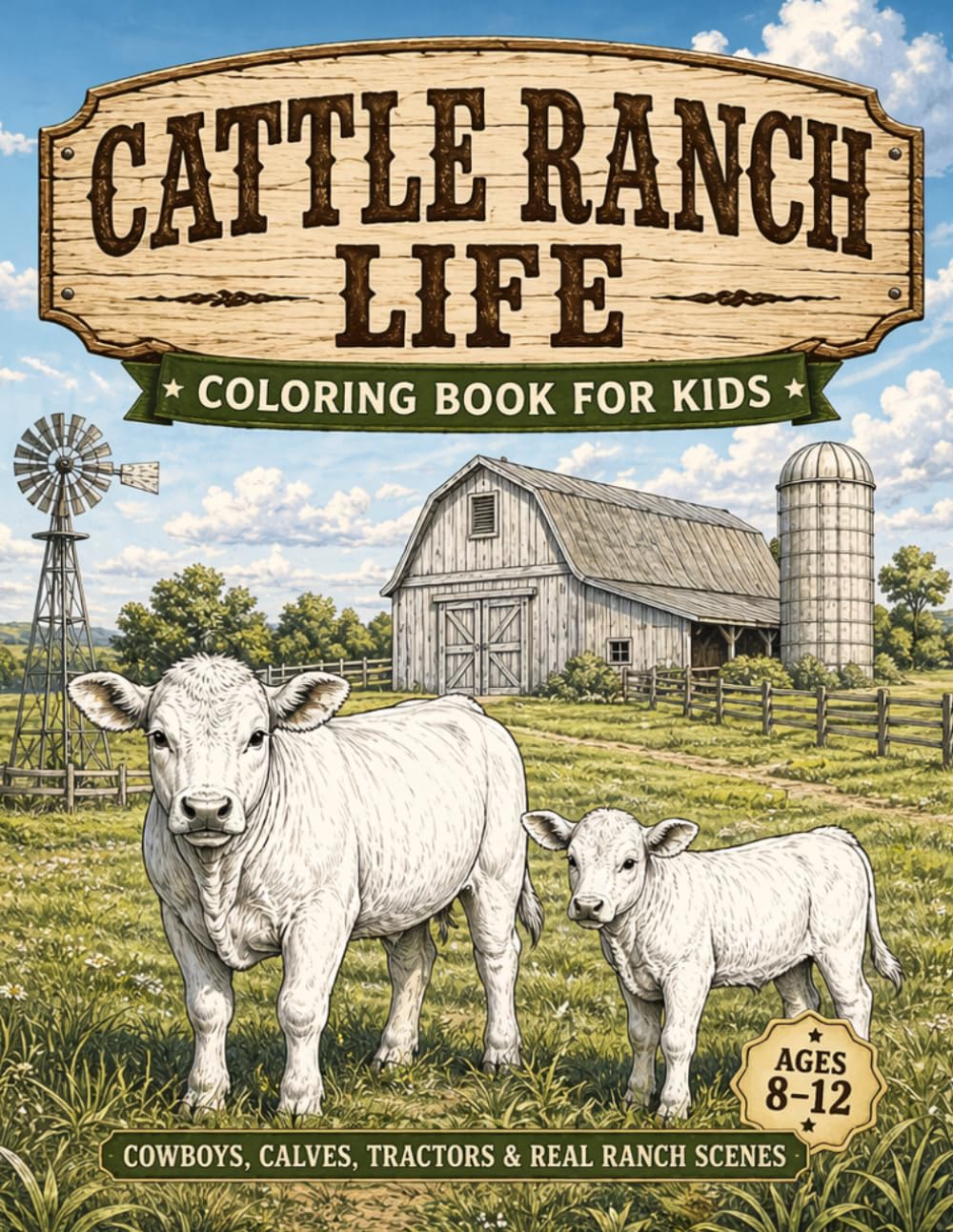 Cattle Ranch Life Coloring Book: Cows, Calves, Cowboys & Real Ranch Scenes