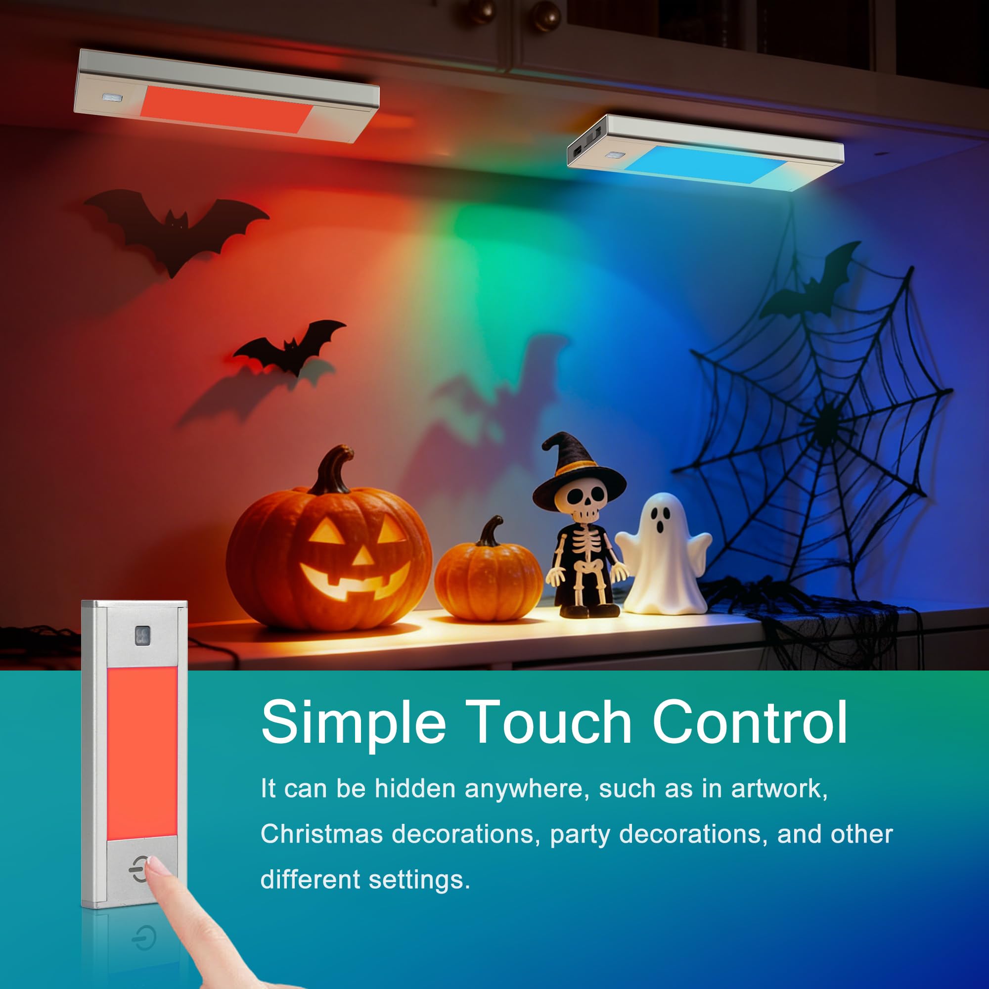 V4light Luz nocturna con sensor de movimiento RGB, luces de escalera recargables de 6 colores, luz LED magnética con apagado automático, control táctil, para pasillo, escaleras, vitrina (paquete de 6)
