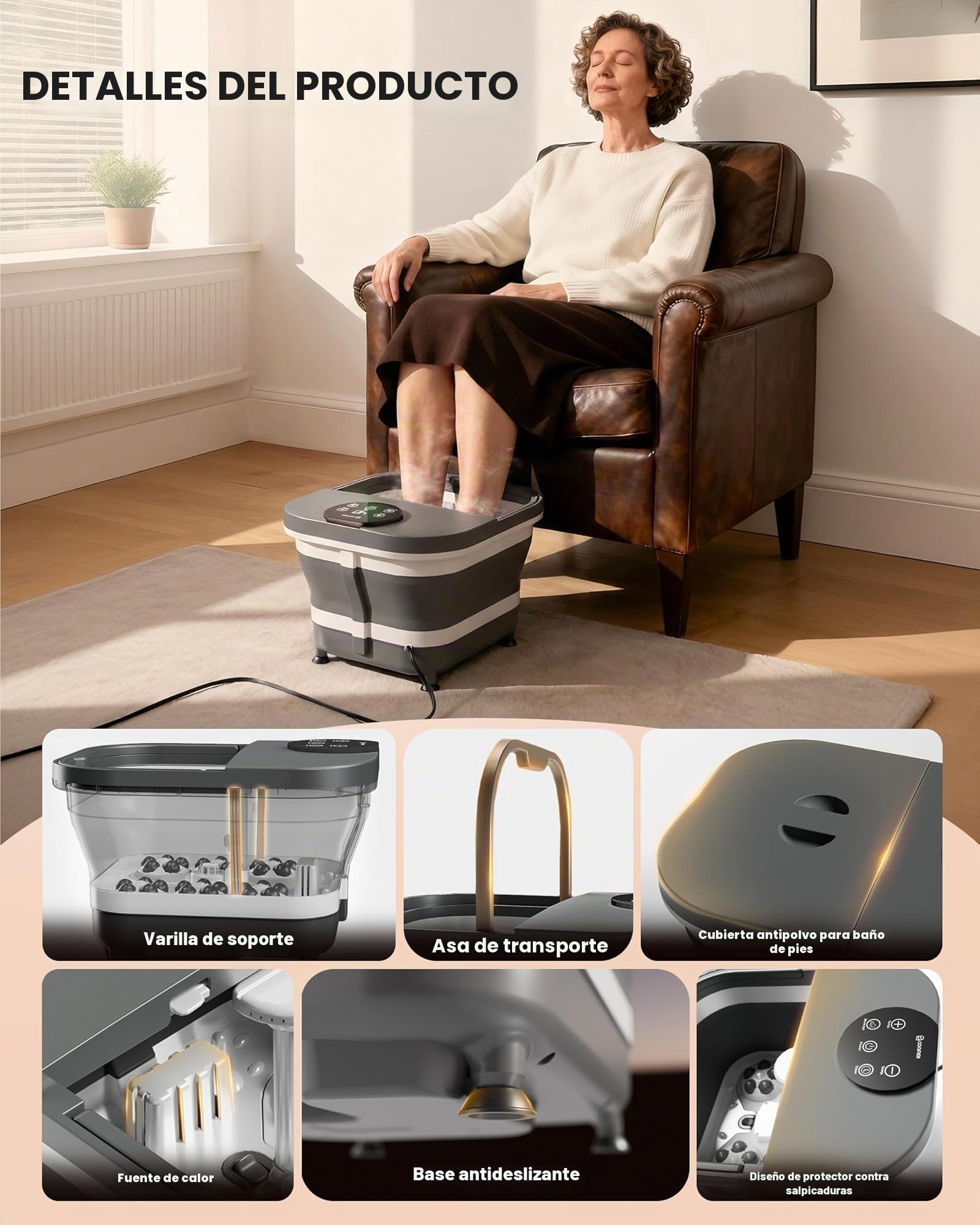 COMFIER Bañera Spa Masajeador para Pies Eléctrico con Calor y Masaje Automático por Rodillos, Temperatura Ajustable, Rociado de Agua Envolvente de 180°, Gran Pantalla LED, Placas de Masaje Desmontable