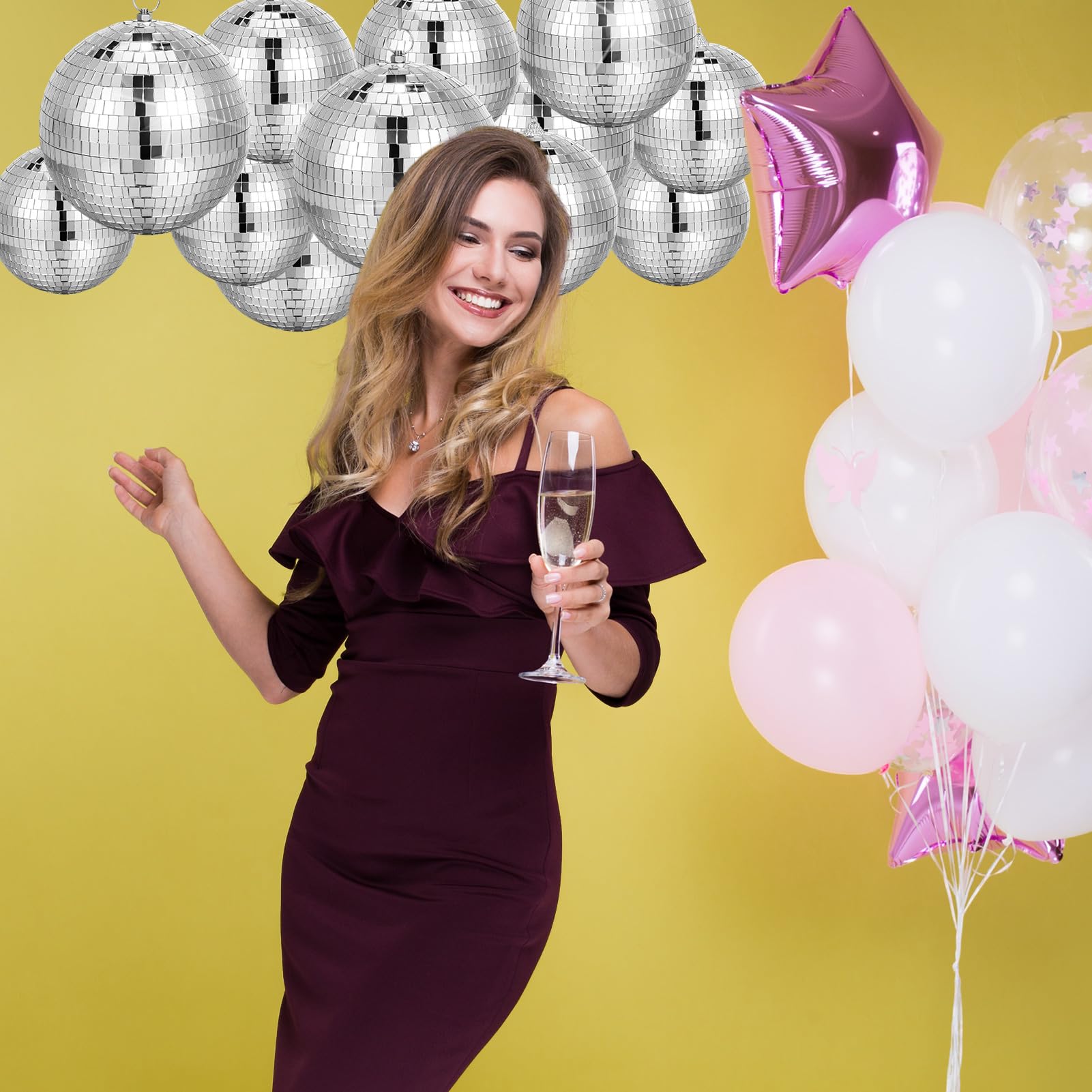 Juego de 12 bolas de discoteca grandes con espejo con anillo colgante para fiestas, bodas, bailes y festivales de música, decoración de club, escenario, decoración de DJ (1.97/3.15/3.94/5.9