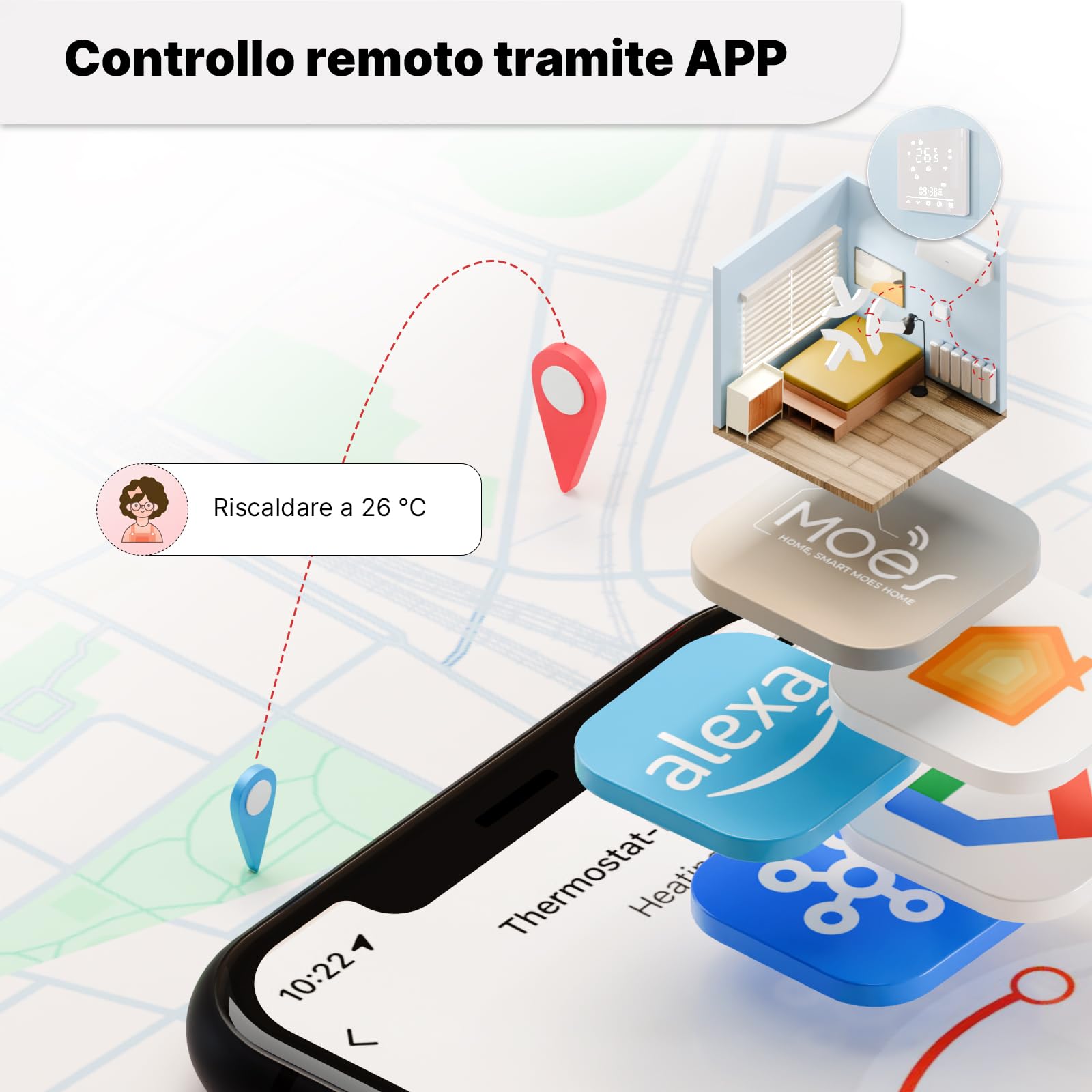 MOES Smart Matter Termostato per riscaldamento a pavimento acqua termostato | ambiente, riscaldamento a pavimento, Wi-Fi, programmabile, compatibile, Apple Home, SmartThings, Alexa, Google