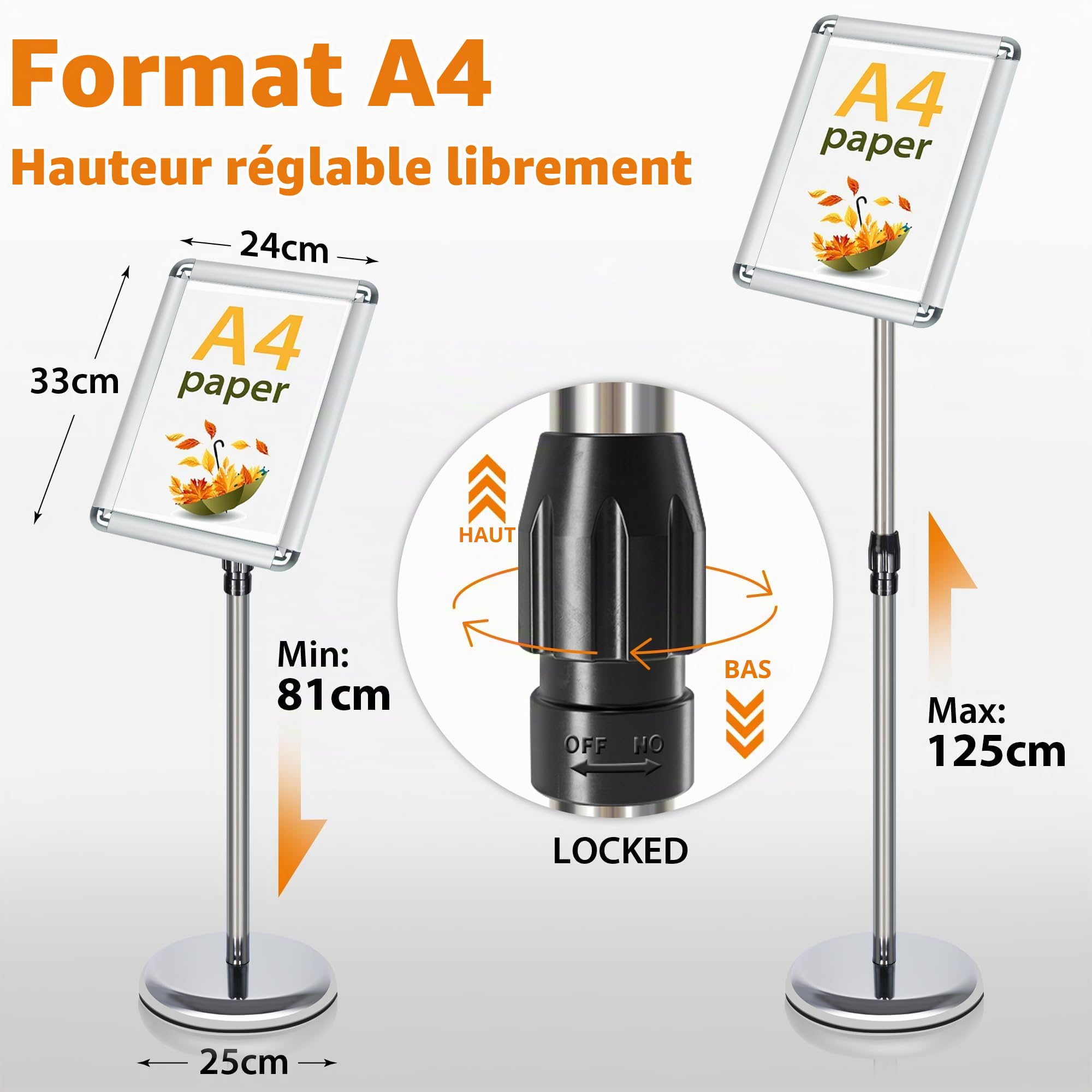 A4 Support d'information Réglable en Hauteur en Aluminium DIN A4 Présentoir d'Affichage Support Publicitaire avec Coins de Sécurité (Argent02, 6 Pièces)