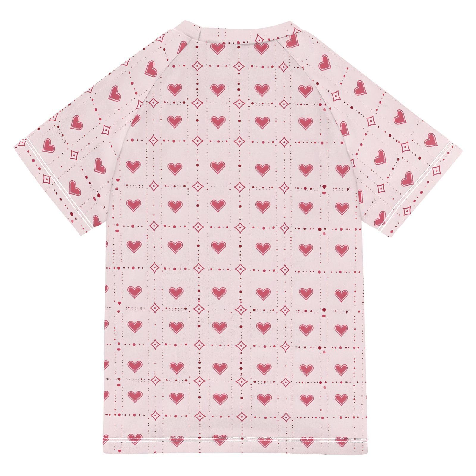 ALAZA Boys Swim Shirts Toddler Rash Guard Short Sleeve Rashguard Hearts Pink Lattice UPF 50+ 11-12T