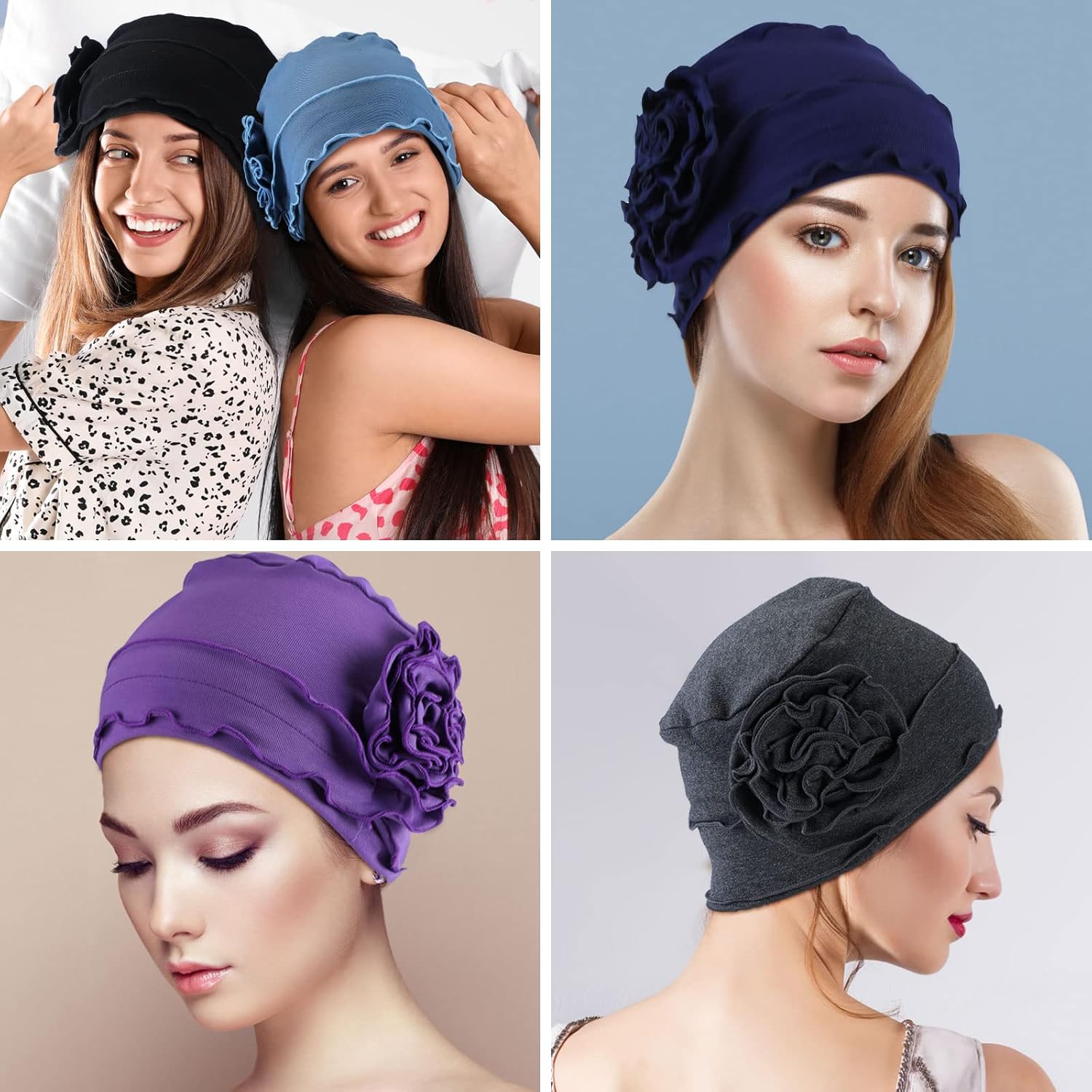 6 Pcs Women Turban Flower Caps Vintage Turbans Beanies Hair Loss Head Wrap Head Coverings for Women - Image 7