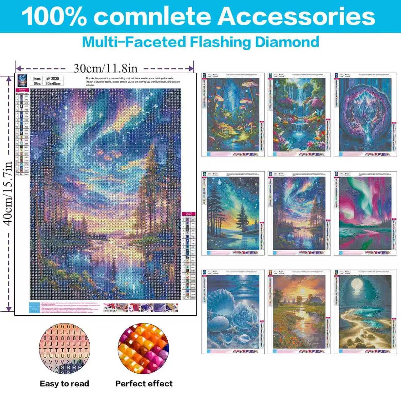 Kits de pintura de diamantes cuadrados, paquete de 9 piezas de arte de