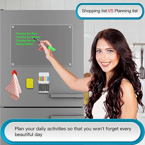 Miniatura 5 de Pizarra magnética de borrado en seco de acrílico negro de 9 x 13 pulgadas para refrigerador, pizarra magnética de borrado en seco para refrigerador,
