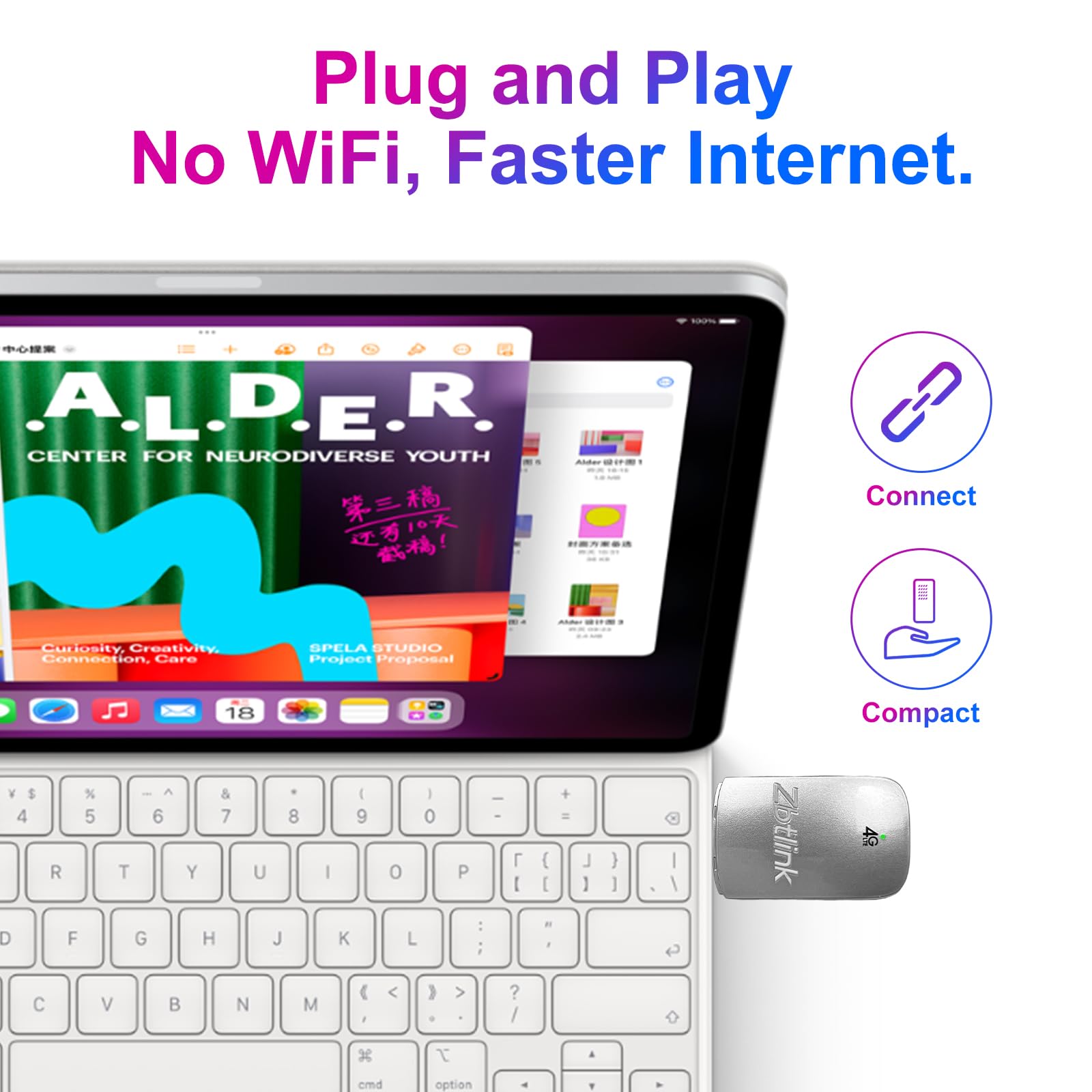 Dongle 4G LTE USB-C, point d'accès mobile portable, terminal de données 4G, mini modem routeur cellulaire avec fente pour carte SIM, Plug and Play, débloqué