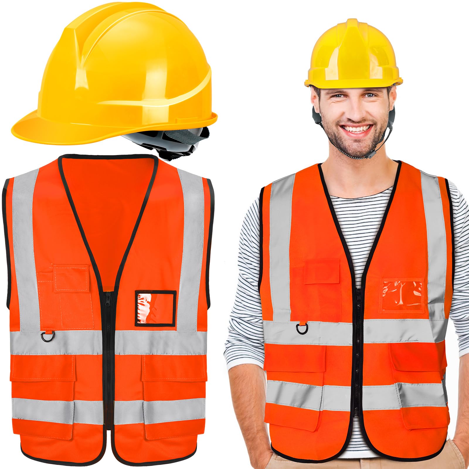 Construction Hard Hat and Reflective Safety Vest Set Construction Worker Costume for Women and Men