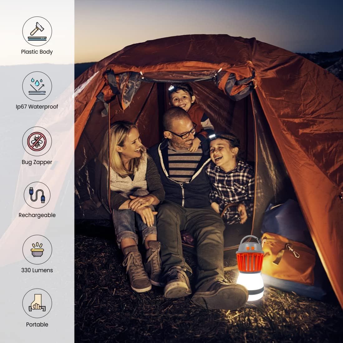 (GG-ZAPPY) Zappy Rechargeable Lantern with Built in Bug Zapper, USB Rechargeable Lantern, 330 Lumens, Orange