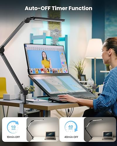 Miniatura 4 de Lámpara de escritorio LED con abrazadera, luz de escritorio de arquitecto de doble luz ultra brillante con brazo oscilante ajustable, 4 modos de