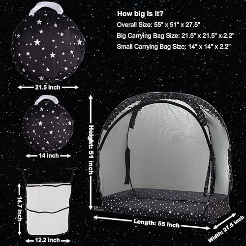 Miniatura 11 de Tienda de cuna de seguridad para mantener al bebé en Pop Up Mosquitero Netting Canopy Mesh Cover para niños pequeños - Negro Negro -,Con organizador