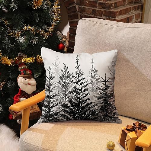 Miniatura 4 de DFXSZ Juego de 2 fundas de almohada de Navidad de 16 x 16 pulgadas con acuarela, color azul, verde, árbol de Navidad, decorativas, blancas,