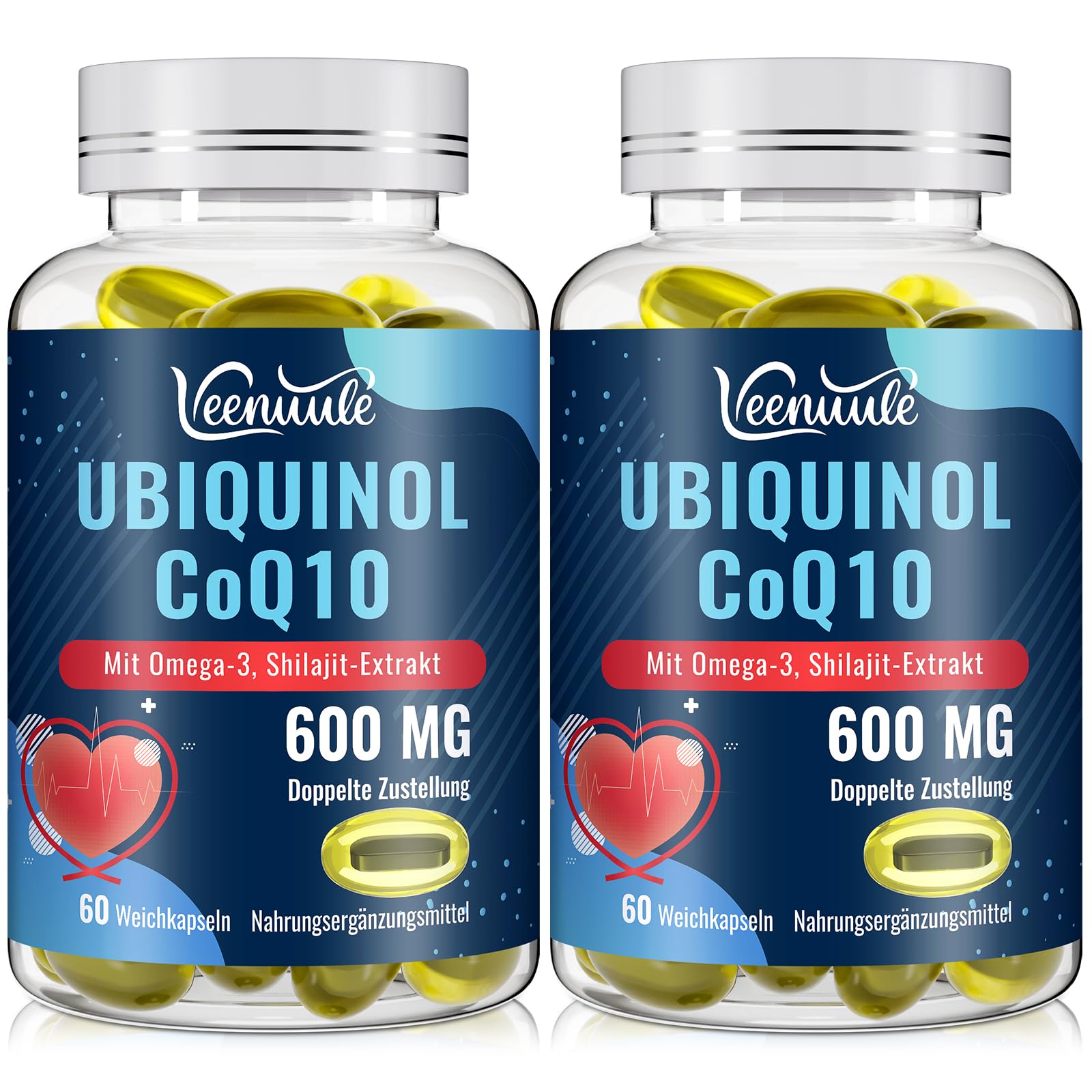 Ubiquinol CoQ10 600 mg Capsules Molles Avec Extrait de Shilajit 300 mg, Omega-3 150 mg - Système de Livraison Dual - Absorption Améliorée (60 unidades (paquete de 2))