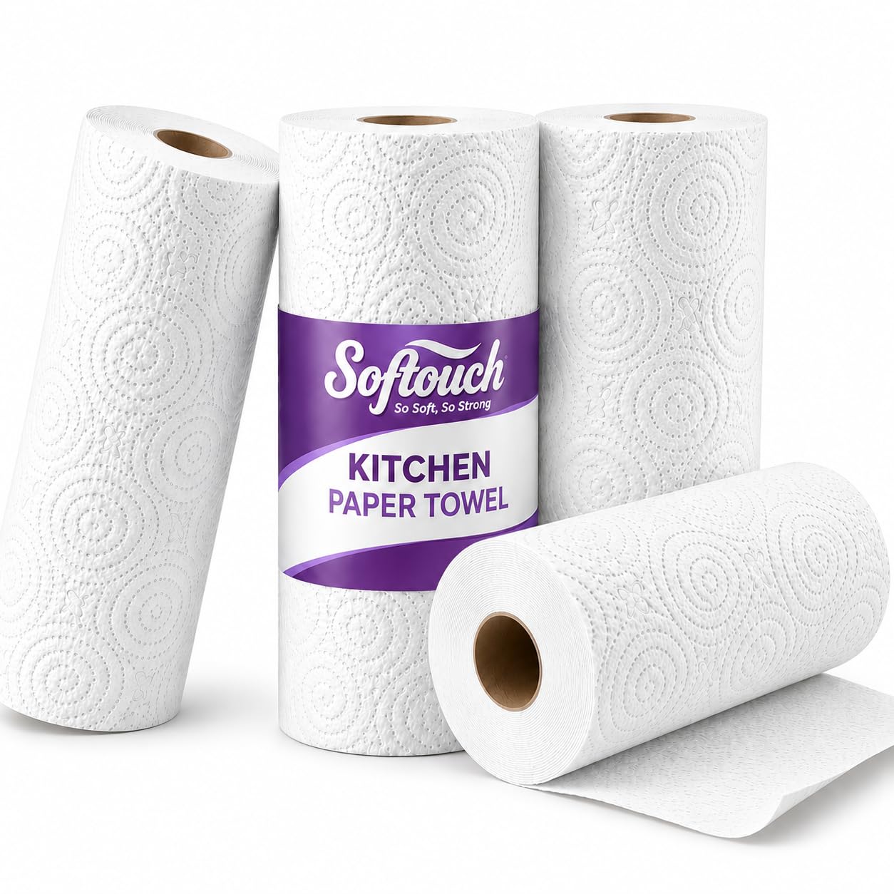 Softouch 4 Ply Kitchen Tissue Paper Roll 60 Pulls Per Roll Pack of 4 | All Purpose Cleaner Suitable for Hands, Kitchen, Oils, spilled milk, surface Gas Stove 240 Sheets-picture-23