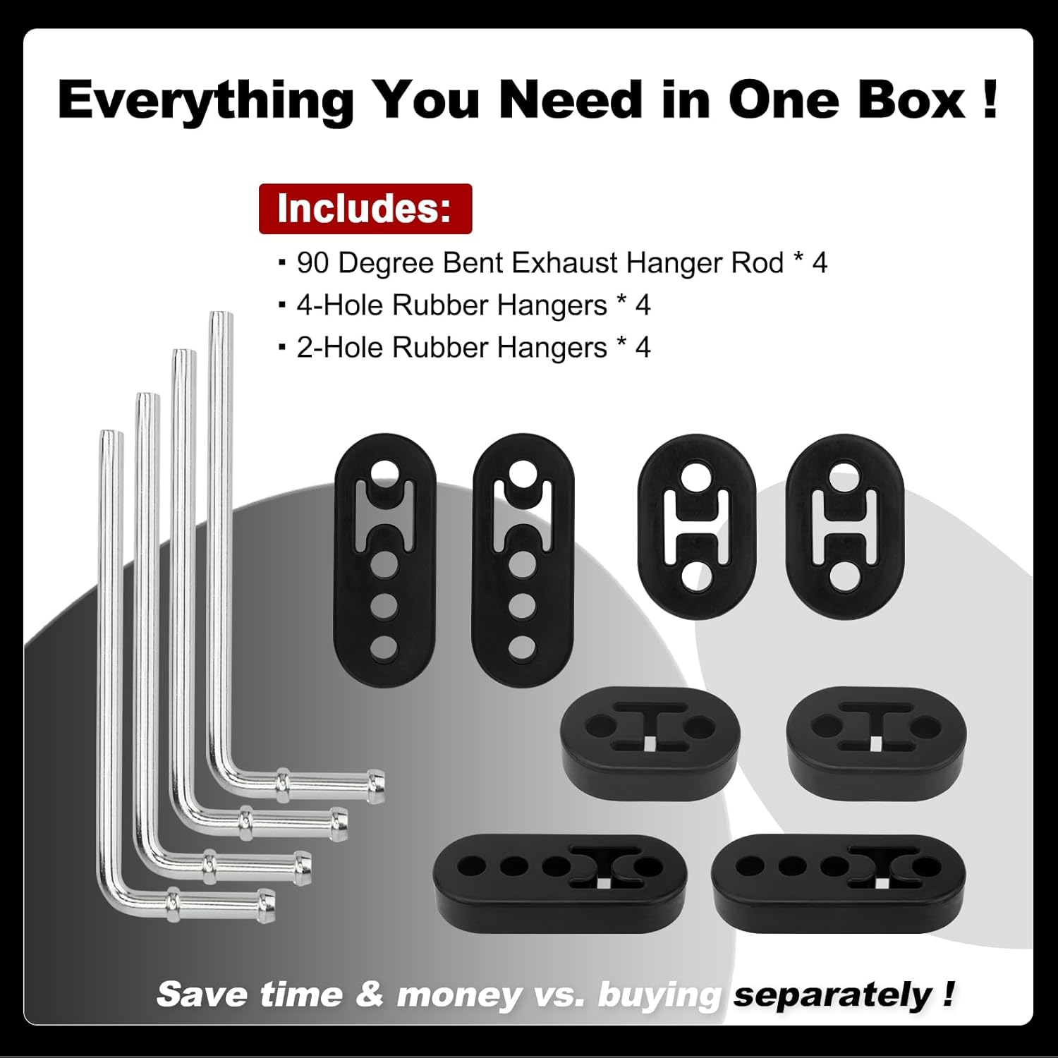 12PC Universal Exhaust Hangers Kit - Complete 12PC Rubber Brackets Set with 2 Holes & 4 Holes, 90° Weld-On Bend Rods (0.47'' Holes, 7.55'' Length) for Car Truck Custom Exhaust